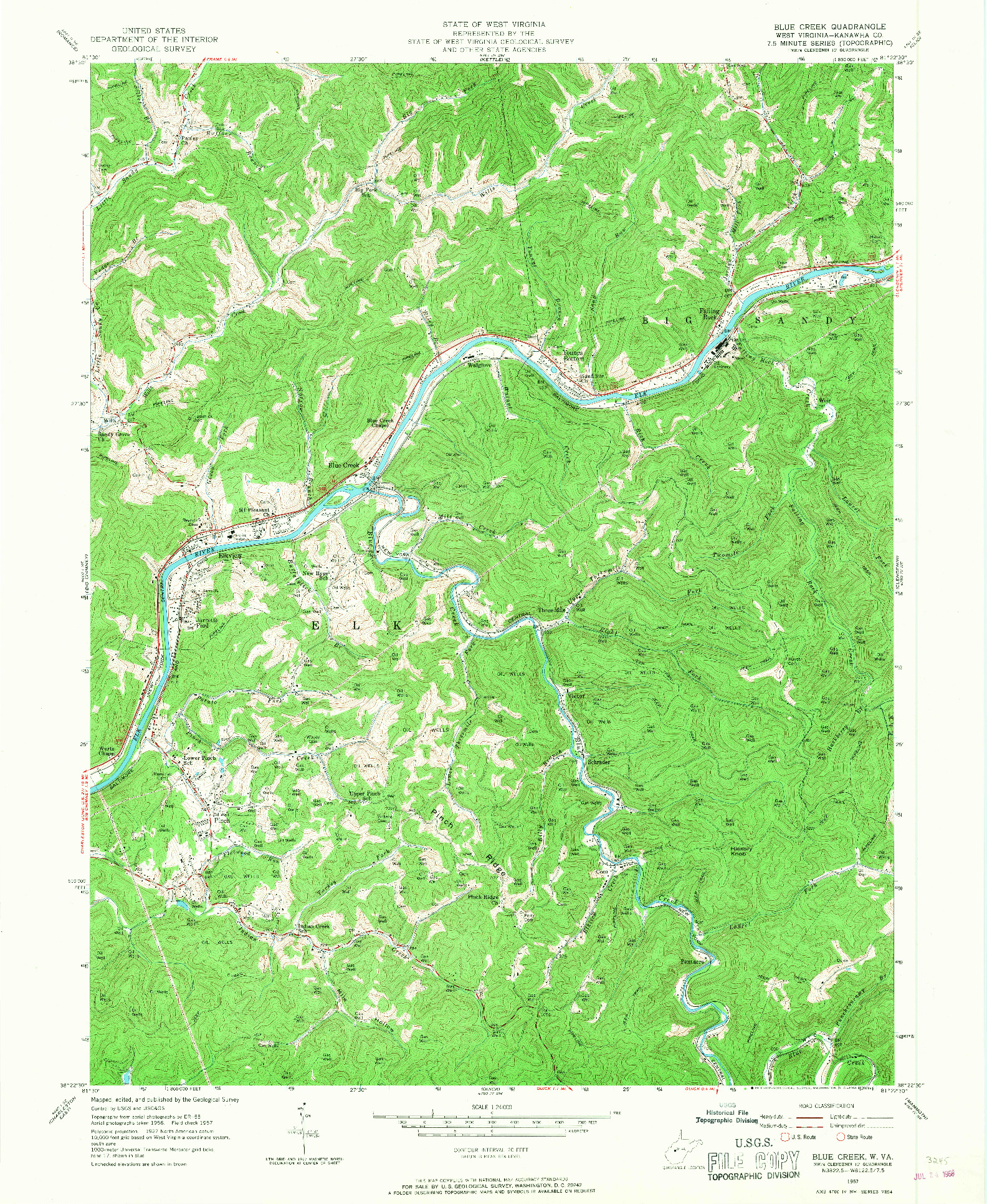 USGS 1:24000-SCALE QUADRANGLE FOR BLUE CREEK, WV 1957