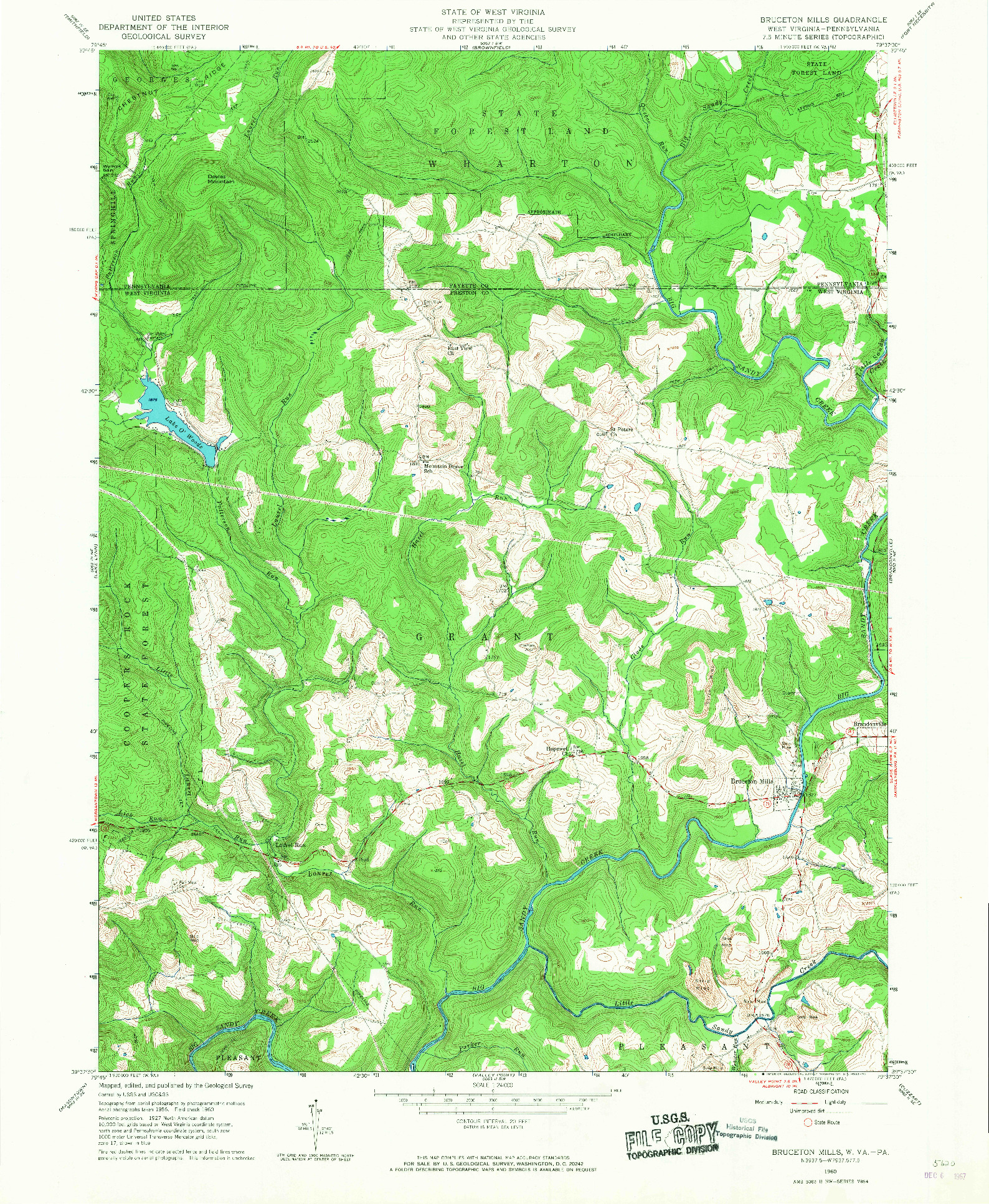 USGS 1:24000-SCALE QUADRANGLE FOR BRUCETON MILLS, WV 1960