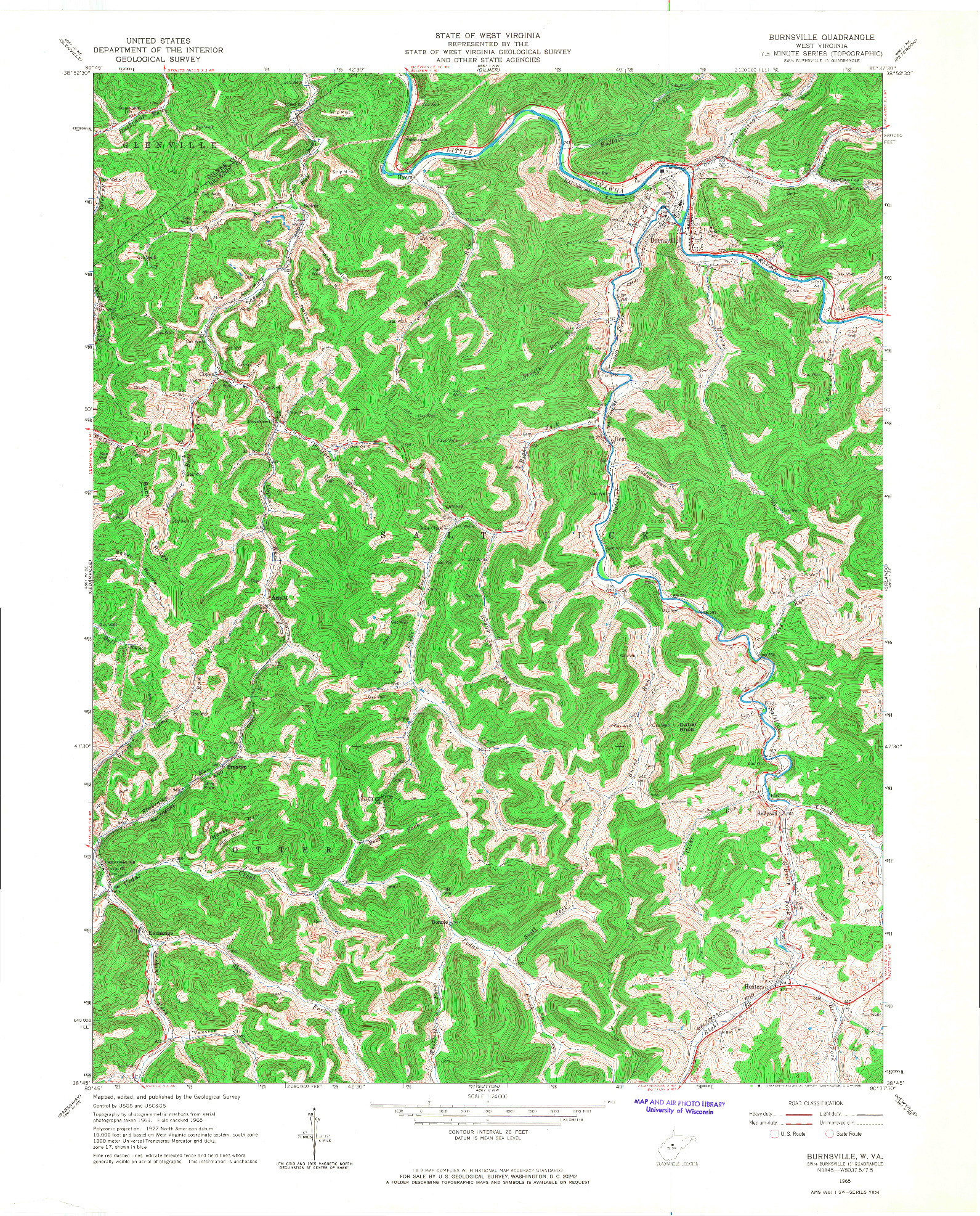 USGS 1:24000-SCALE QUADRANGLE FOR BURNSVILLE, WV 1965