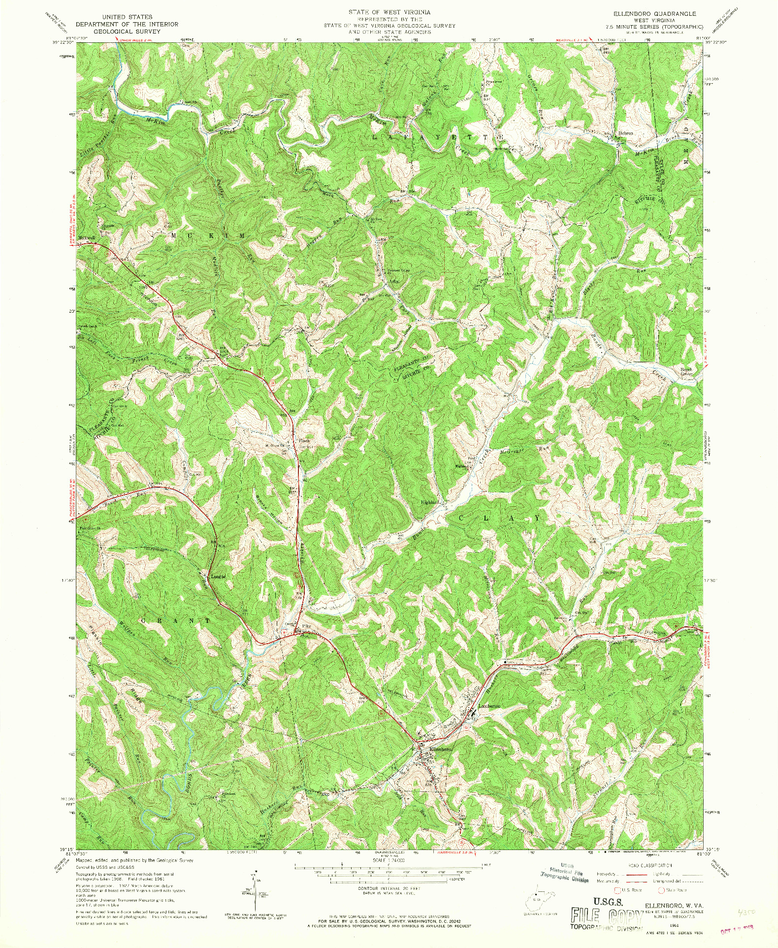 USGS 1:24000-SCALE QUADRANGLE FOR ELLENBORO, WV 1961