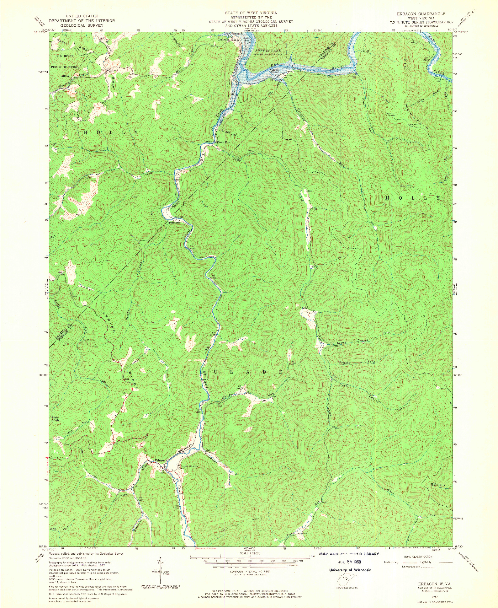 USGS 1:24000-SCALE QUADRANGLE FOR ERBACON, WV 1967