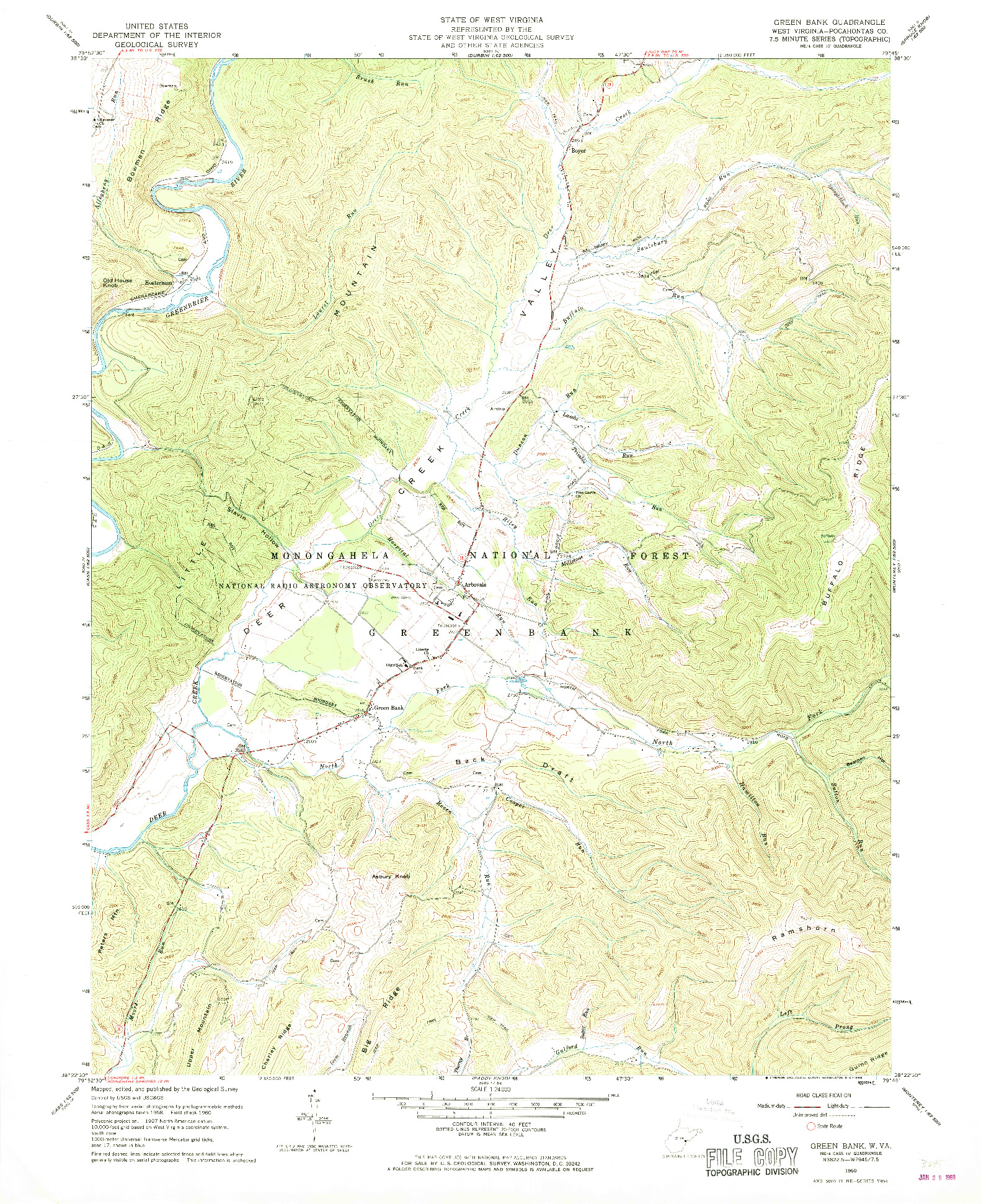 USGS 1:24000-SCALE QUADRANGLE FOR GREEN BANK, WV 1960