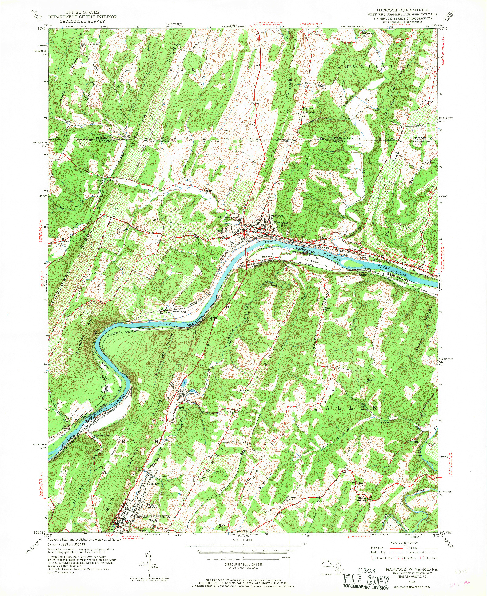 USGS 1:24000-SCALE QUADRANGLE FOR HANCOCK, WV 1951