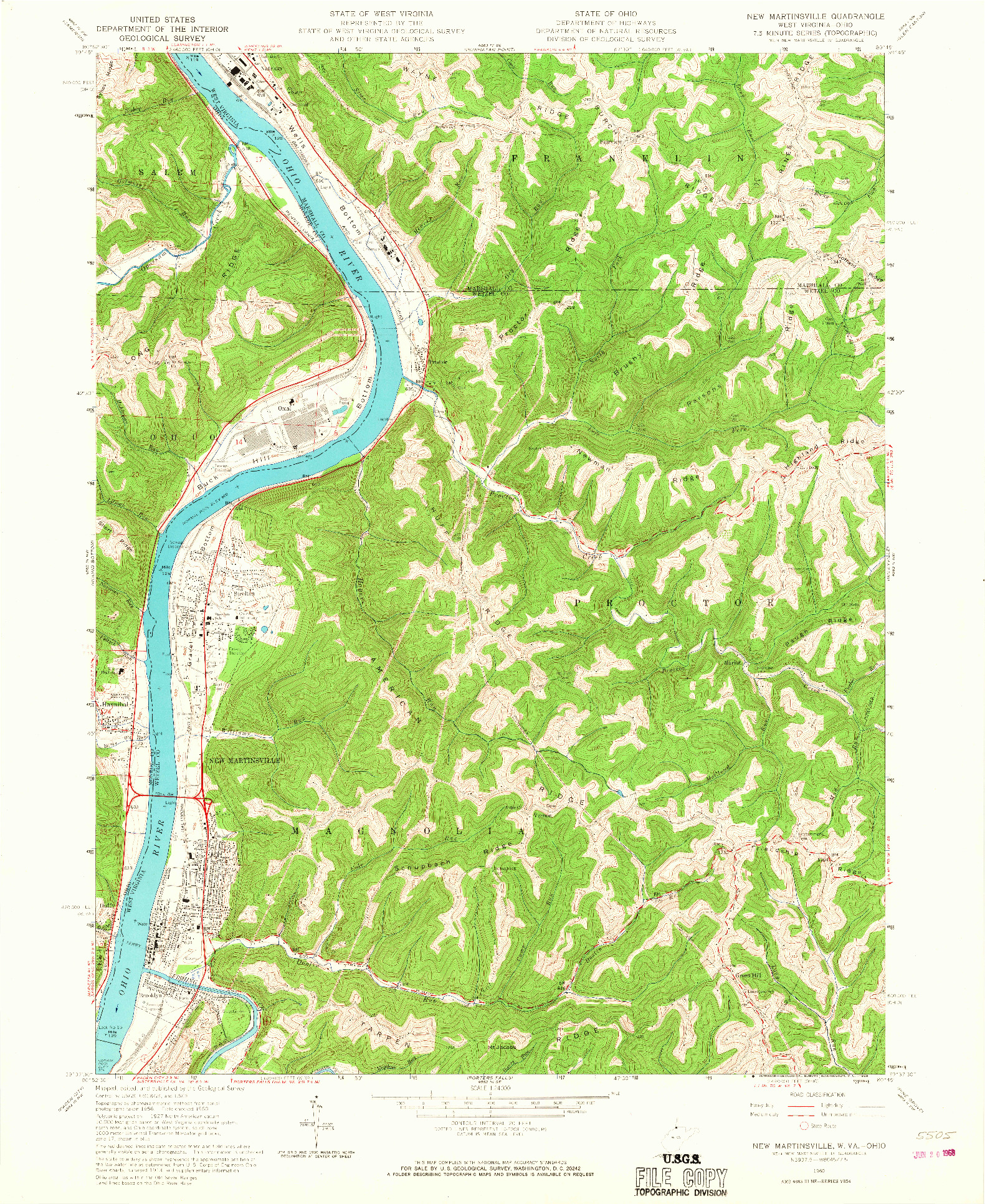 USGS 1:24000-SCALE QUADRANGLE FOR NEW MARTINSVILLE, WV 1960