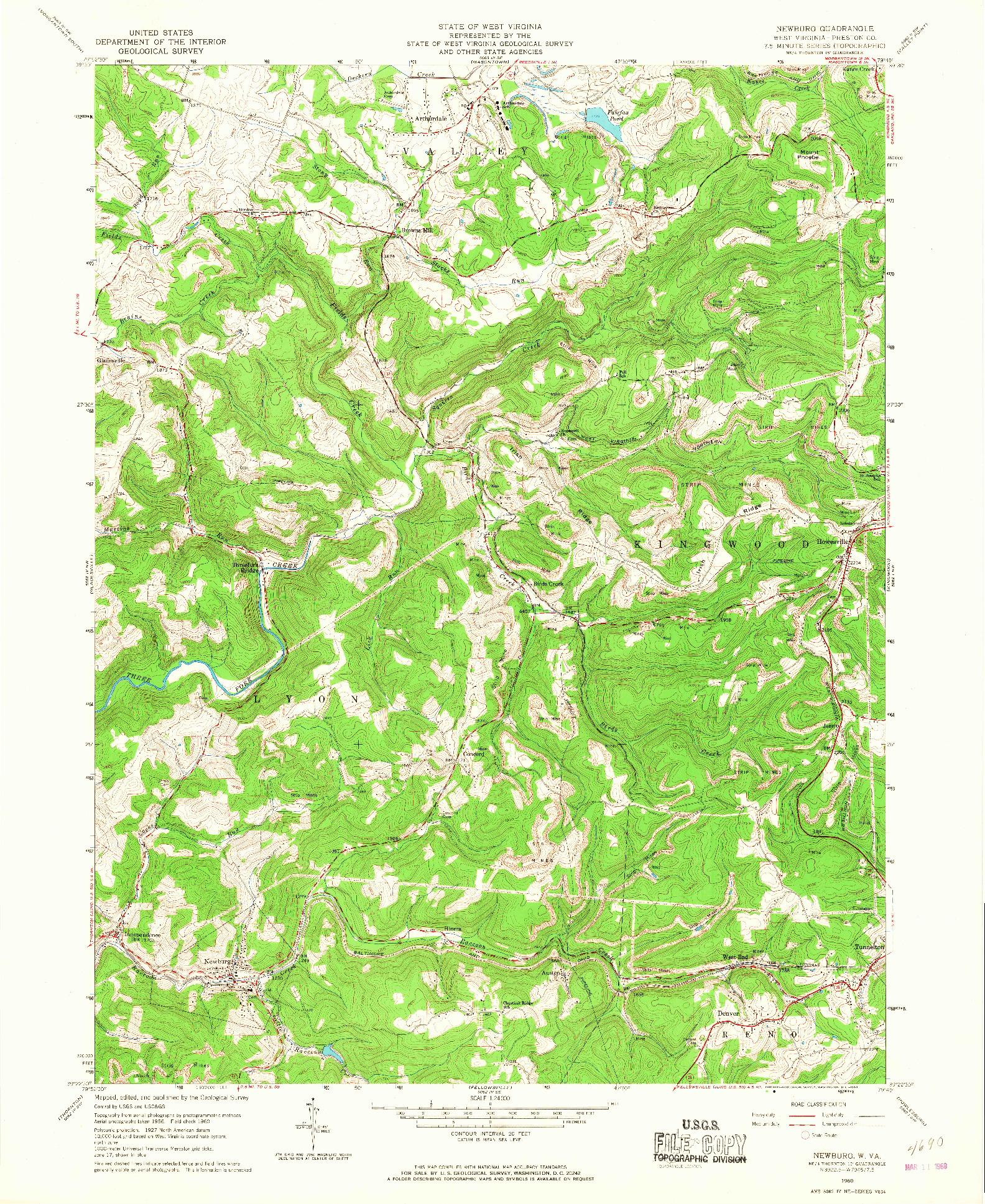 USGS 1:24000-SCALE QUADRANGLE FOR NEWBURG, WV 1960