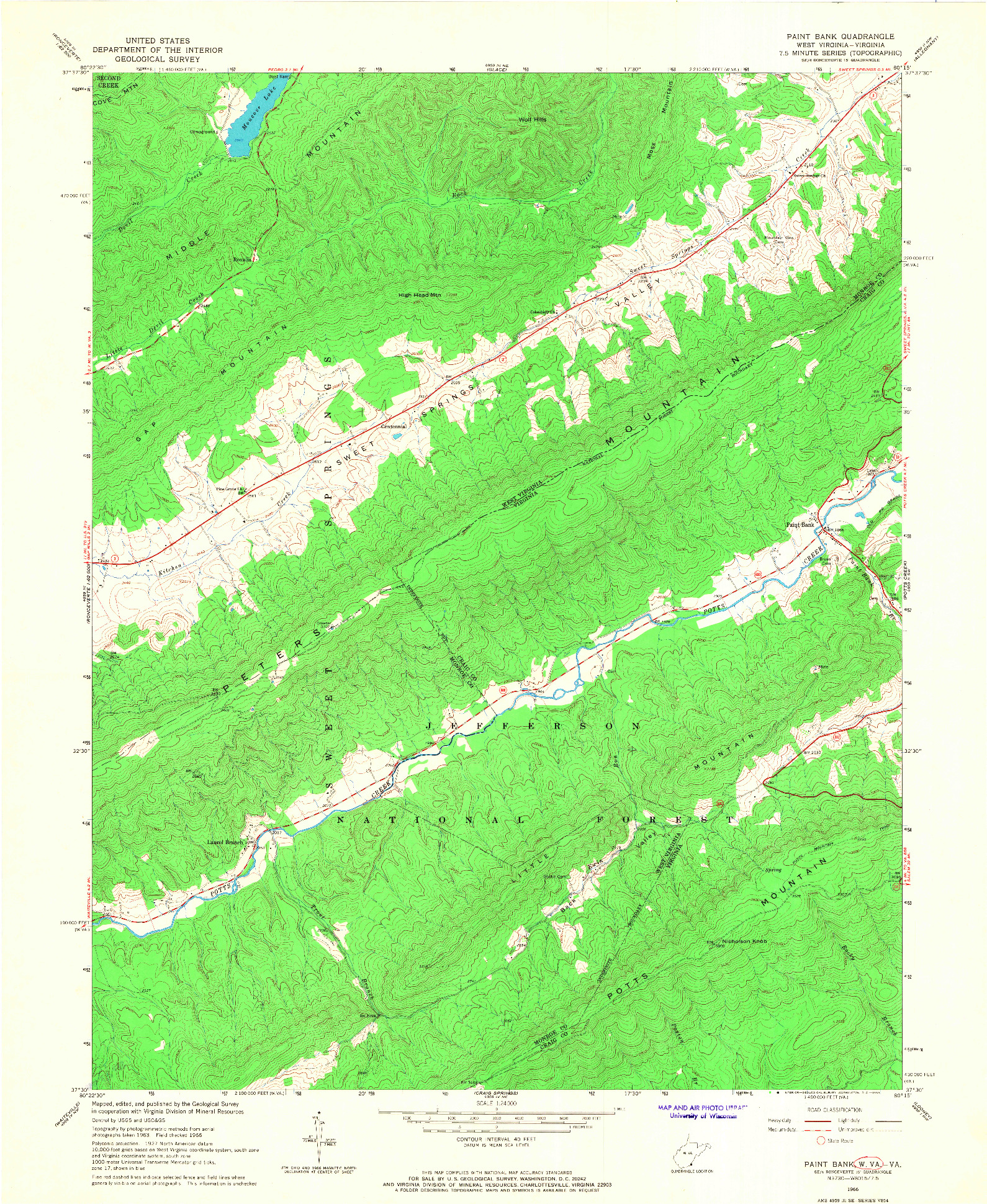 USGS 1:24000-SCALE QUADRANGLE FOR PAINT BANK, WV 1966