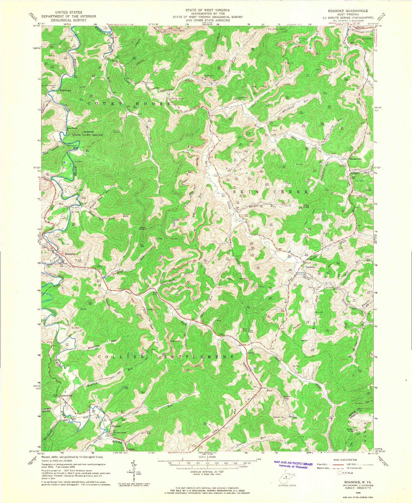 USGS 1:24000-SCALE QUADRANGLE FOR ROANOKE, WV 1966