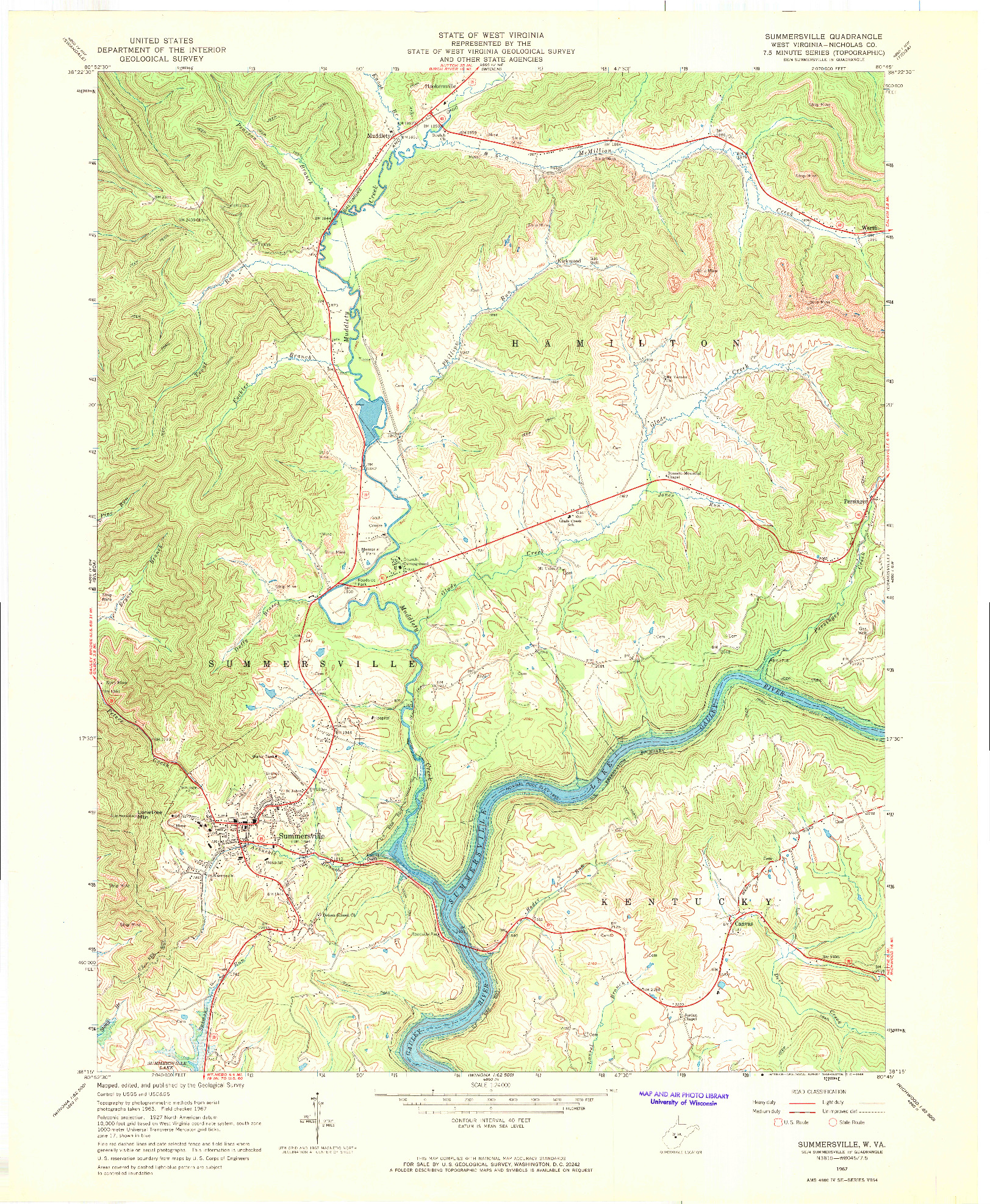 USGS 1:24000-SCALE QUADRANGLE FOR SUMMERSVILLE, WV 1967