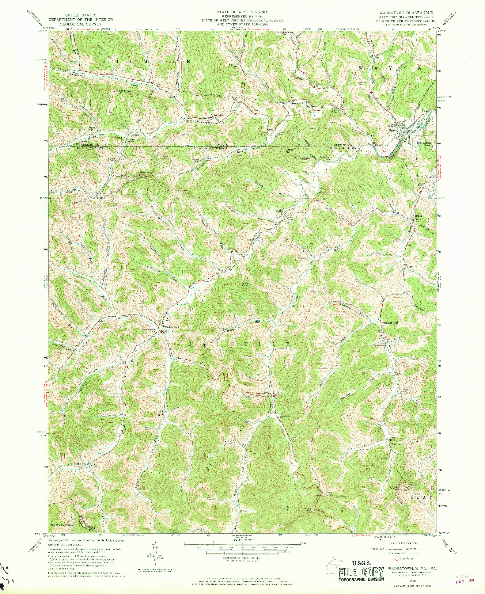 USGS 1:24000-SCALE QUADRANGLE FOR WADESTOWN, WV 1958