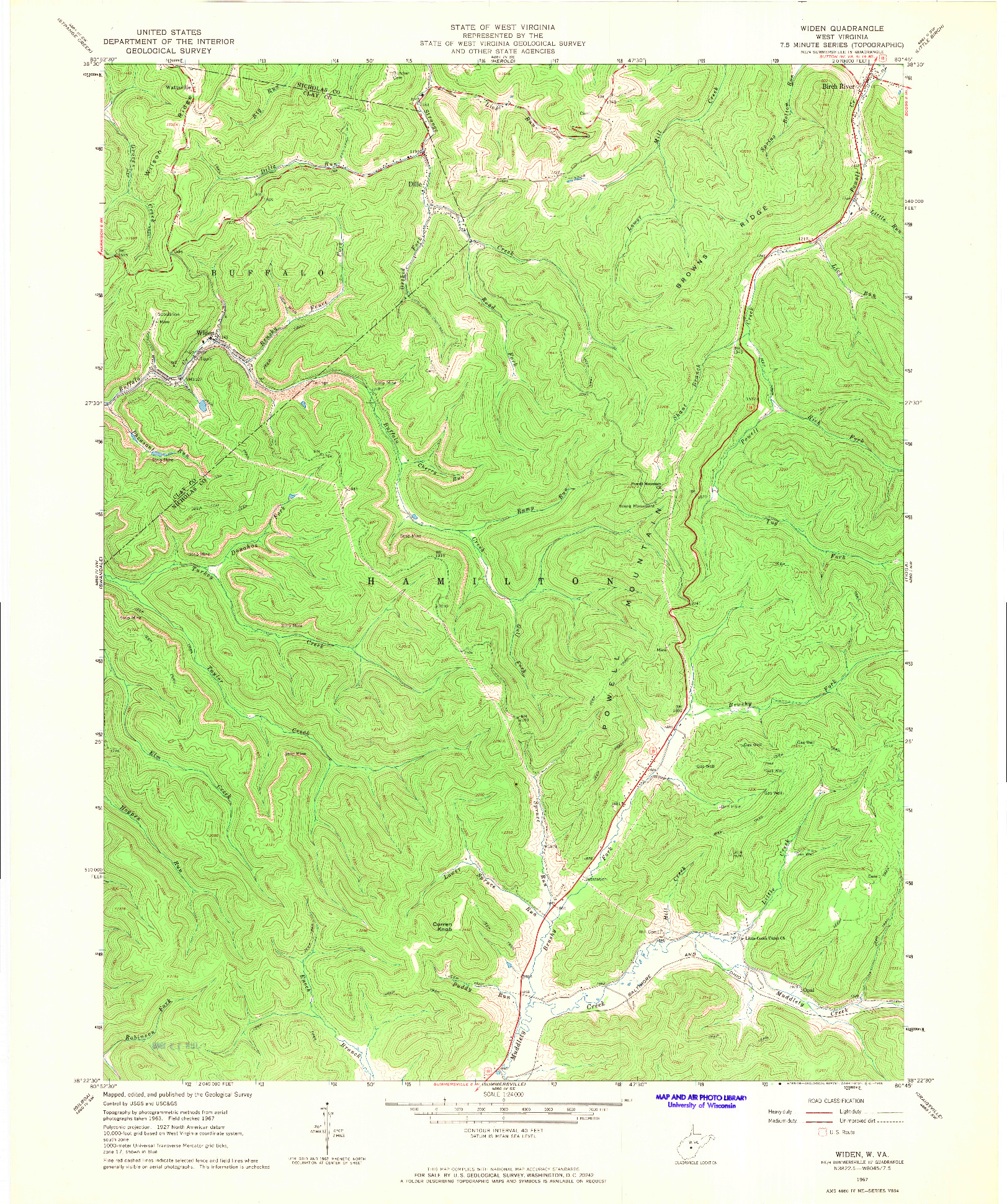 USGS 1:24000-SCALE QUADRANGLE FOR WIDEN, WV 1967