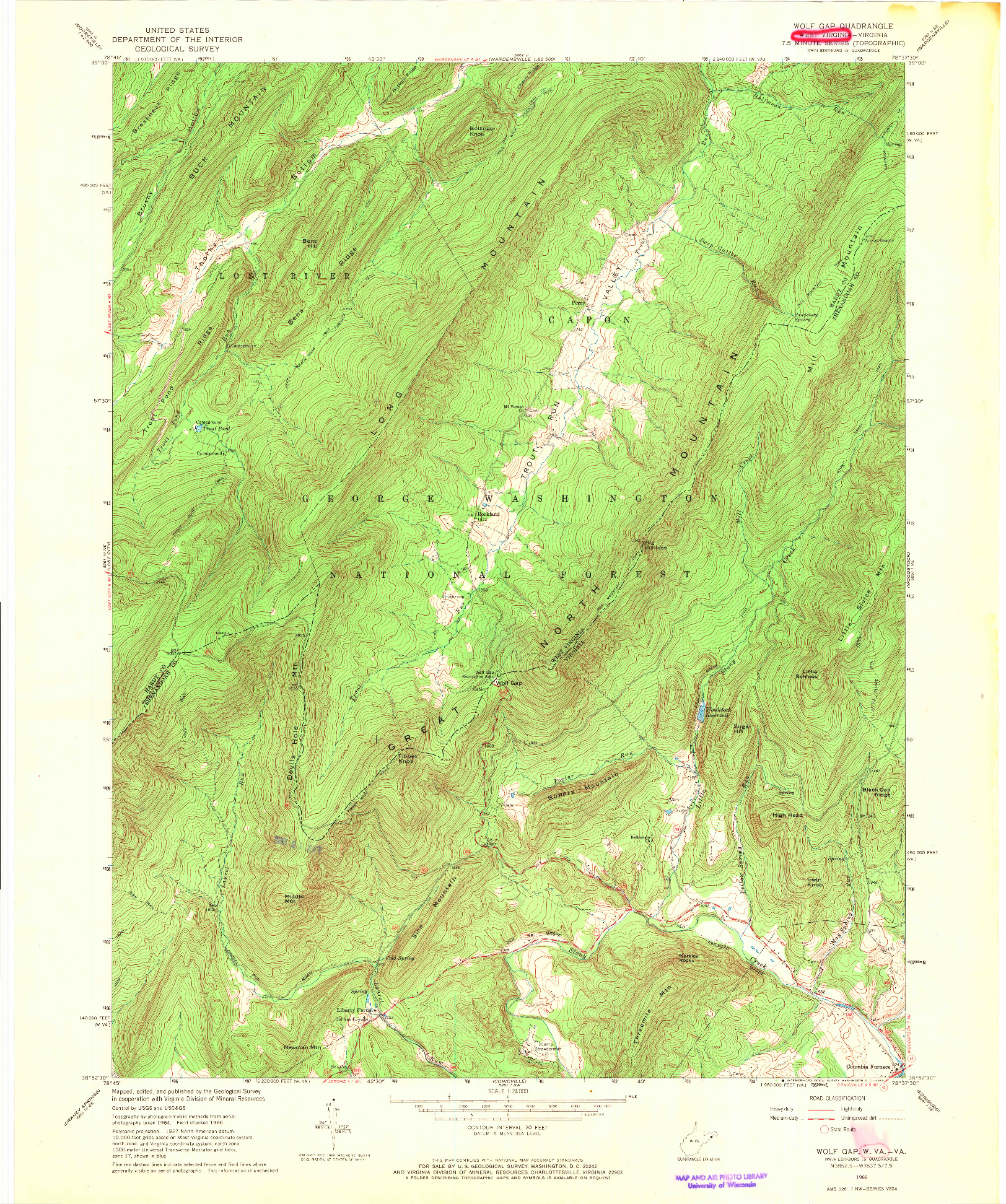 USGS 1:24000-SCALE QUADRANGLE FOR WOLF GAP, WV 1966