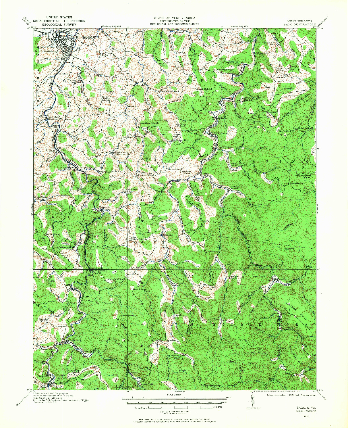 USGS 1:62500-SCALE QUADRANGLE FOR SAGO, WV 1912