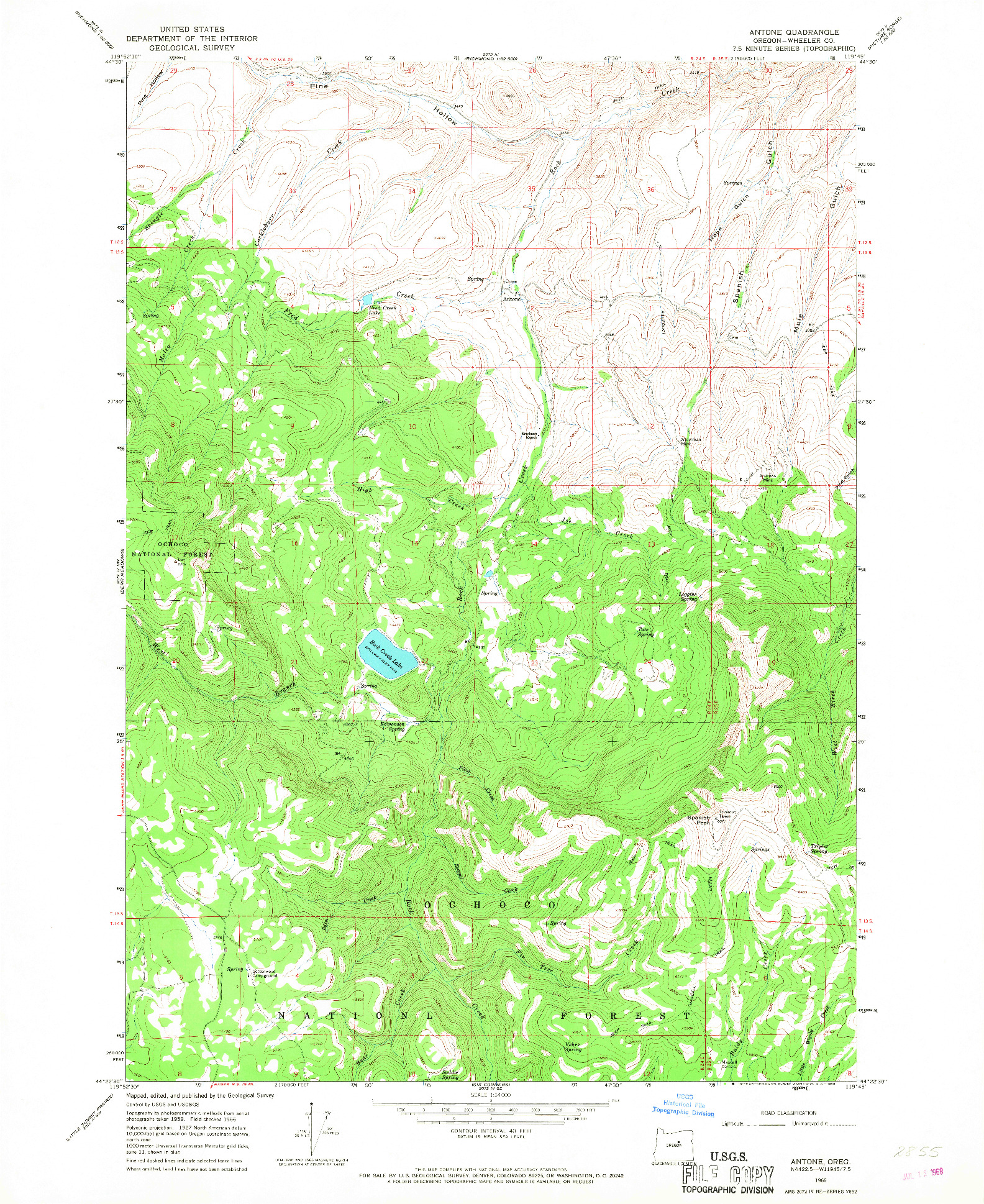 USGS 1:24000-SCALE QUADRANGLE FOR ANTONE, OR 1966