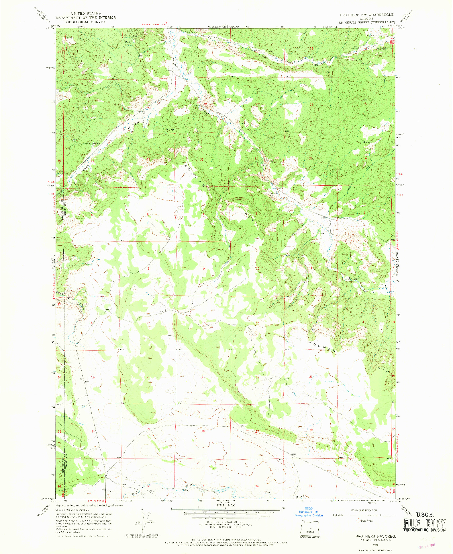 USGS 1:24000-SCALE QUADRANGLE FOR BROTHERS NW, OR 1967