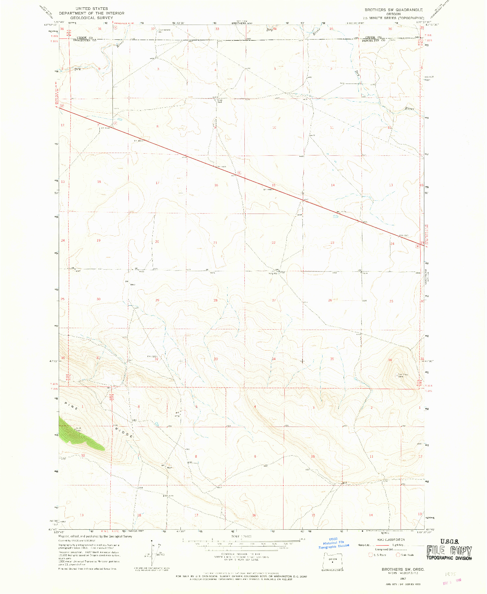 USGS 1:24000-SCALE QUADRANGLE FOR BROTHERS SW, OR 1967