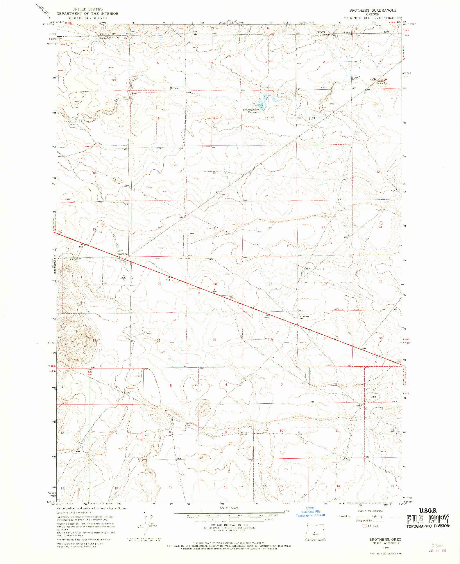 USGS 1:24000-SCALE QUADRANGLE FOR BROTHERS, OR 1967