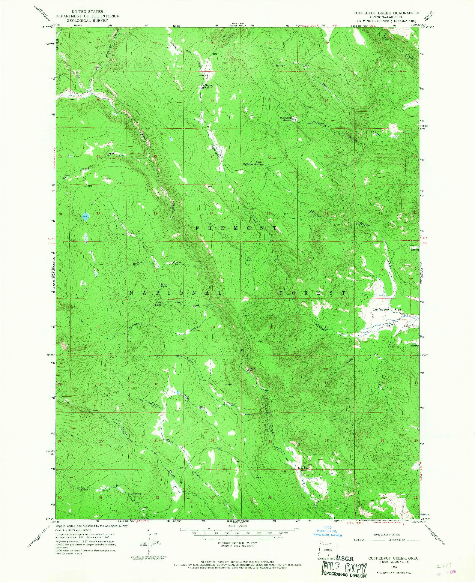 USGS 1:24000-SCALE QUADRANGLE FOR COFFEEPOT CREEK, OR 1966