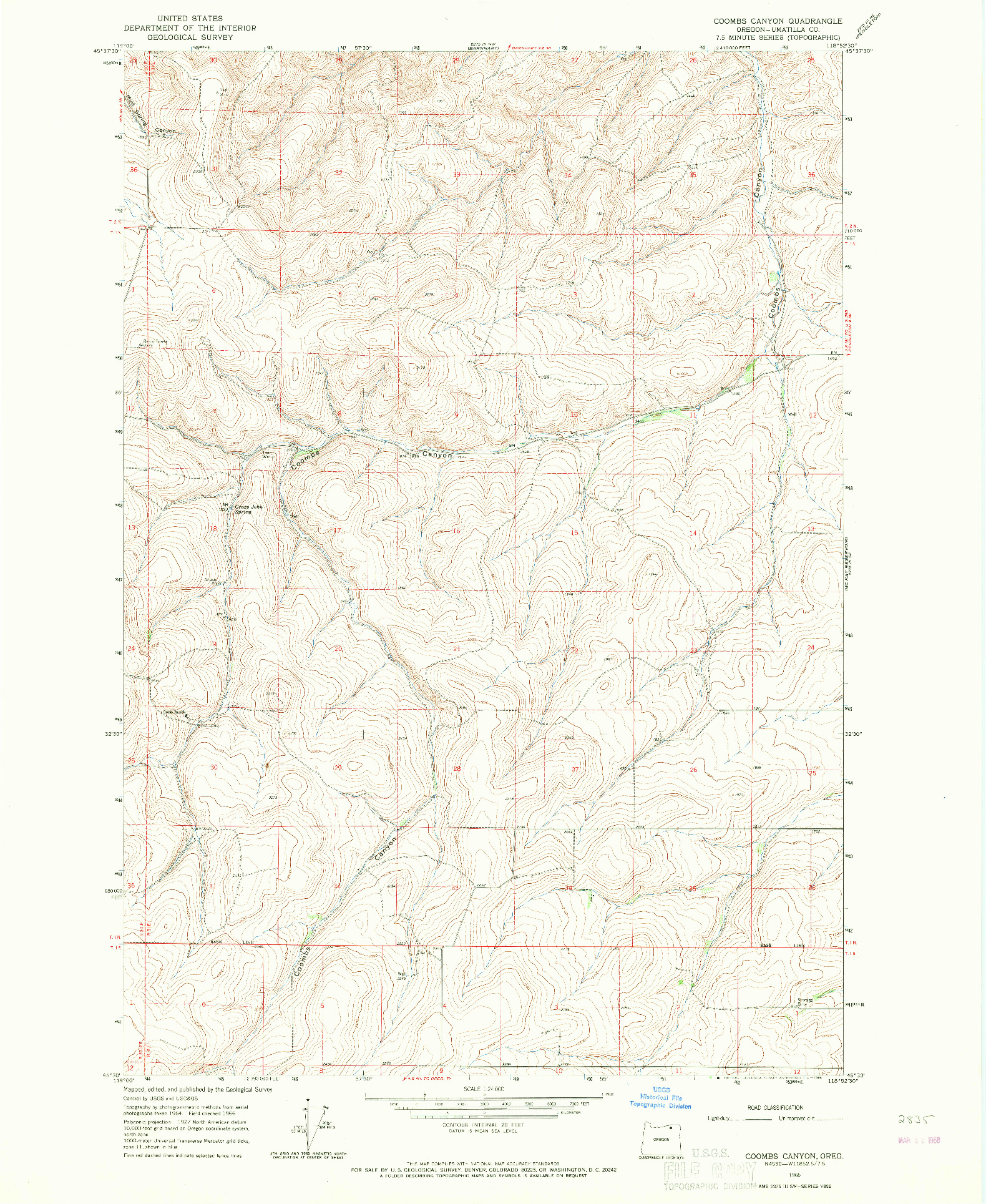 USGS 1:24000-SCALE QUADRANGLE FOR COOMBS CANYON, OR 1966