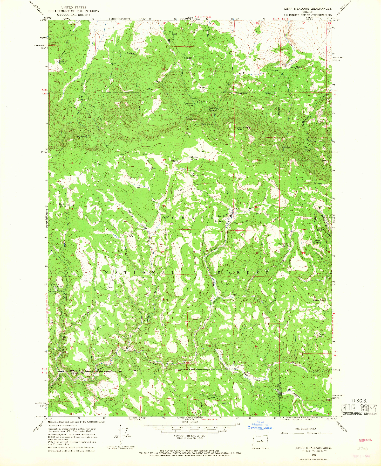 USGS 1:24000-SCALE QUADRANGLE FOR DERR MEADOWS, OR 1966