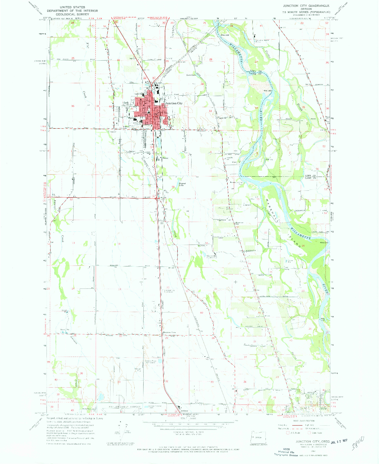 USGS 1:24000-SCALE QUADRANGLE FOR JUNCTION CITY, OR 1967