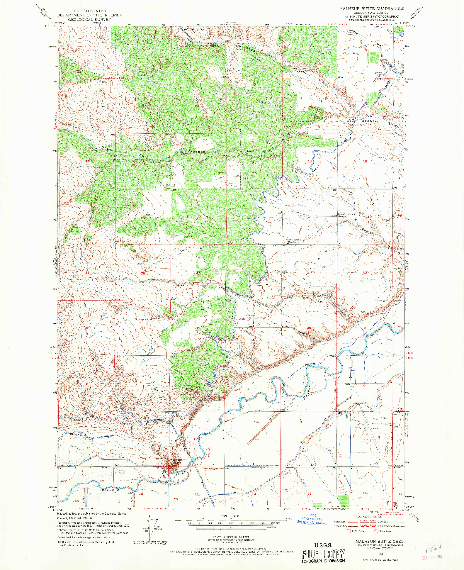 USGS 1:24000-SCALE QUADRANGLE FOR MALHEUR BUTTE, OR 1951