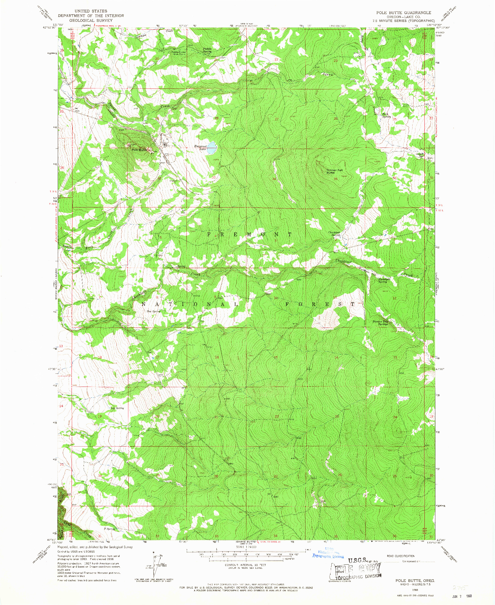 USGS 1:24000-SCALE QUADRANGLE FOR POLE BUTTE, OR 1966