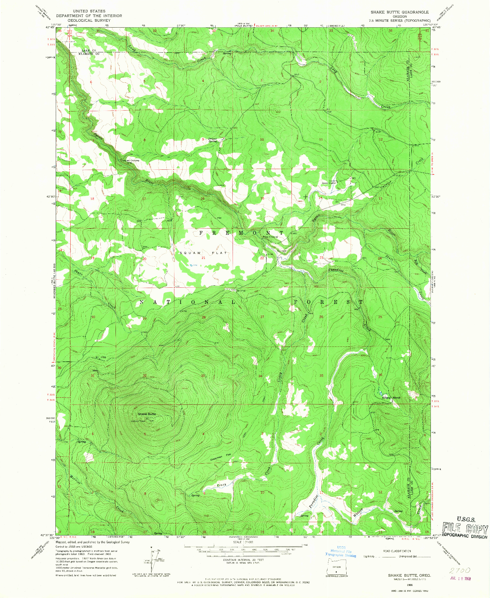USGS 1:24000-SCALE QUADRANGLE FOR SHAKE BUTTE, OR 1966