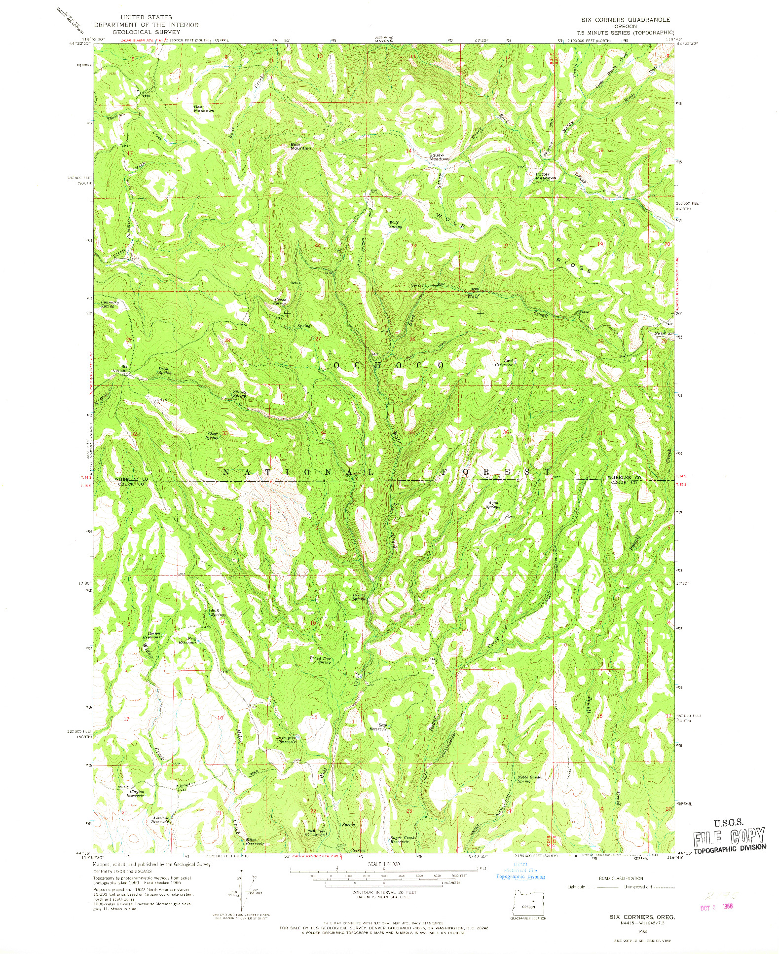 USGS 1:24000-SCALE QUADRANGLE FOR SIX CORNERS, OR 1966