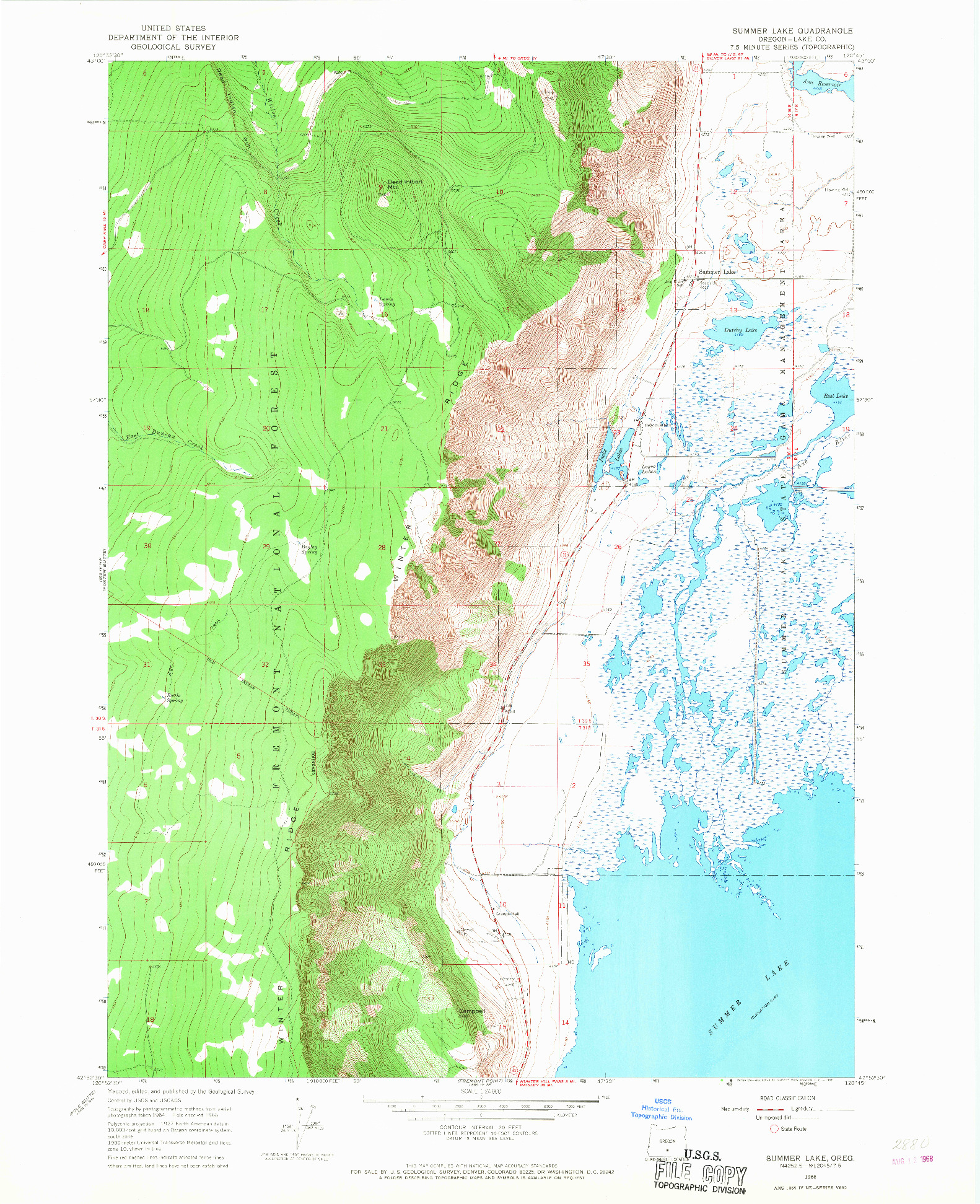 USGS 1:24000-SCALE QUADRANGLE FOR SUMMER LAKE, OR 1966