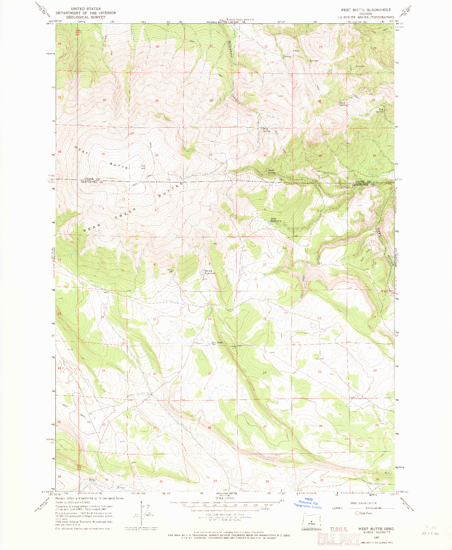 USGS 1:24000-SCALE QUADRANGLE FOR WEST BUTTE, OR 1967