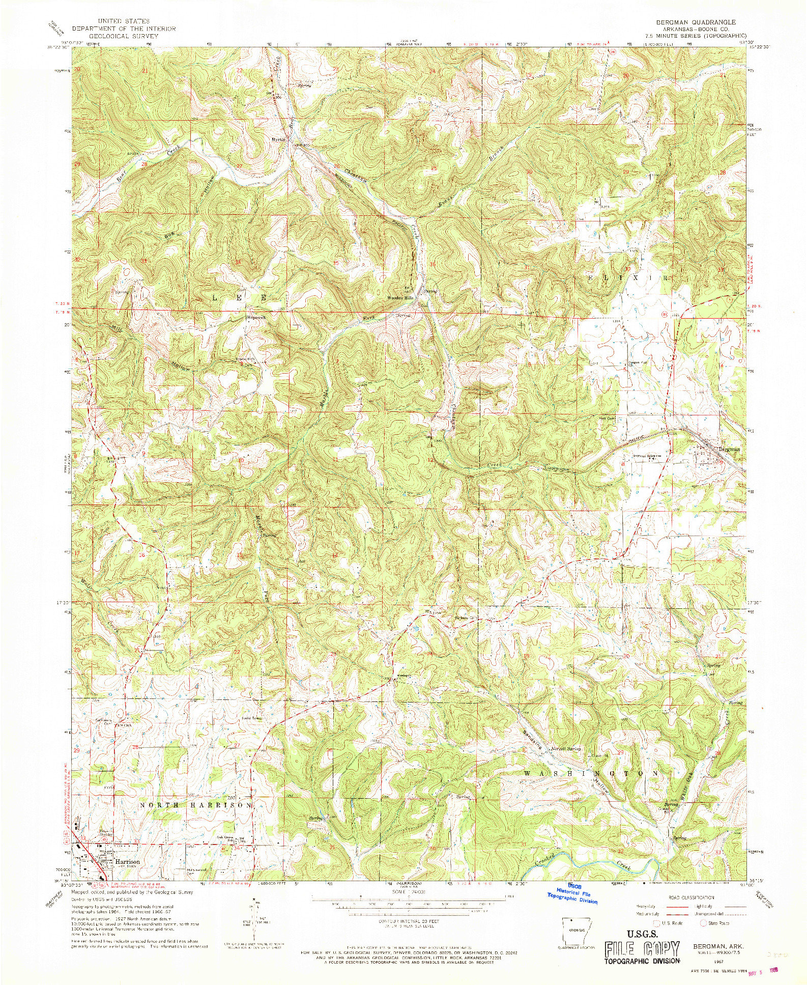 USGS 1:24000-SCALE QUADRANGLE FOR BERGMAN, AR 1967