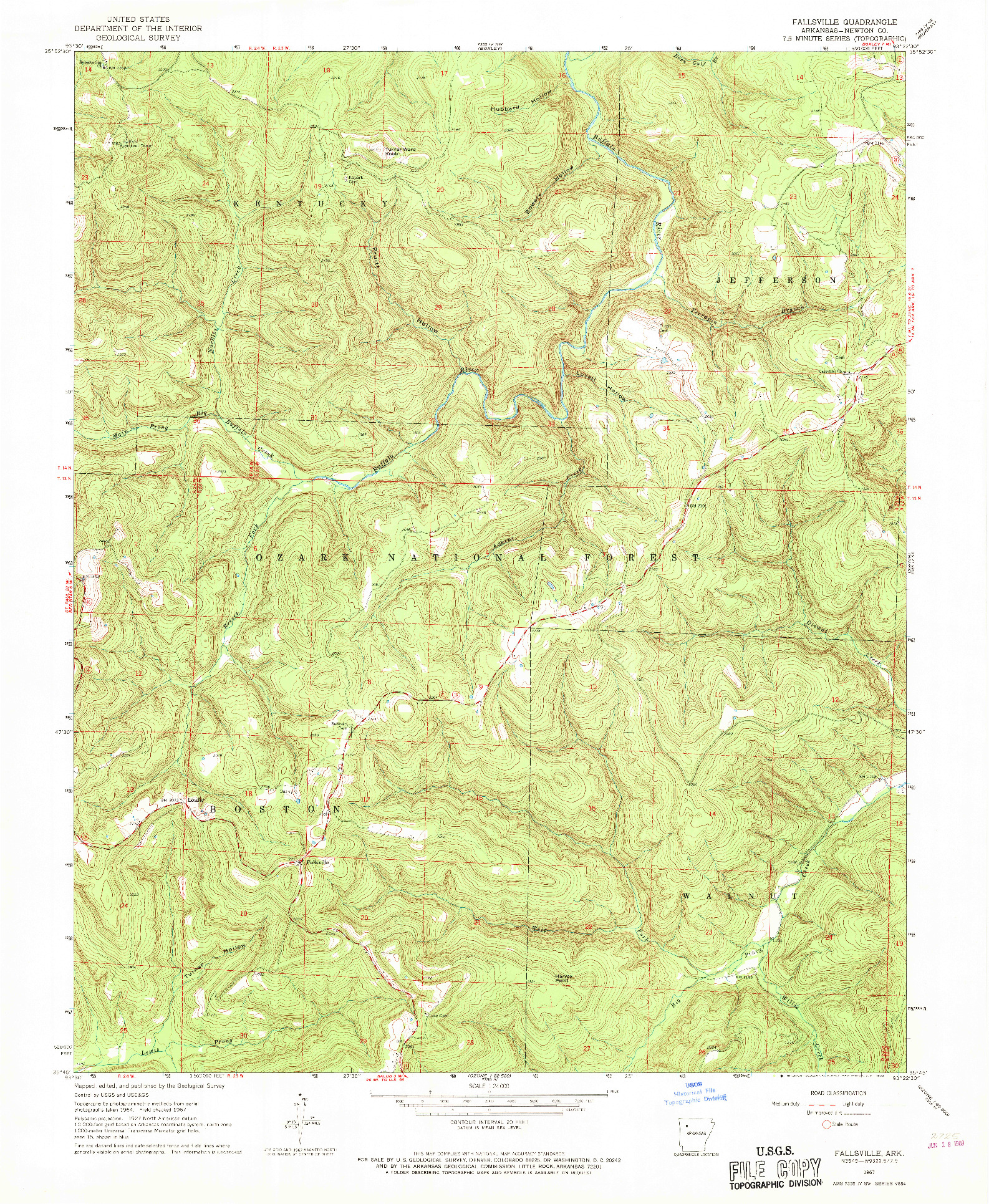 USGS 1:24000-SCALE QUADRANGLE FOR FALLSVILLE, AR 1967