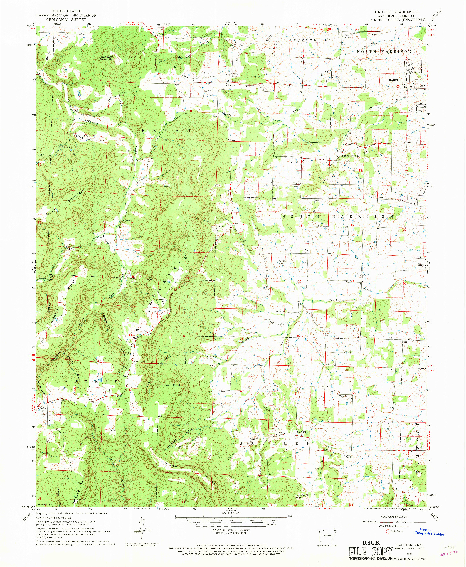 USGS 1:24000-SCALE QUADRANGLE FOR GAITHER, AR 1967