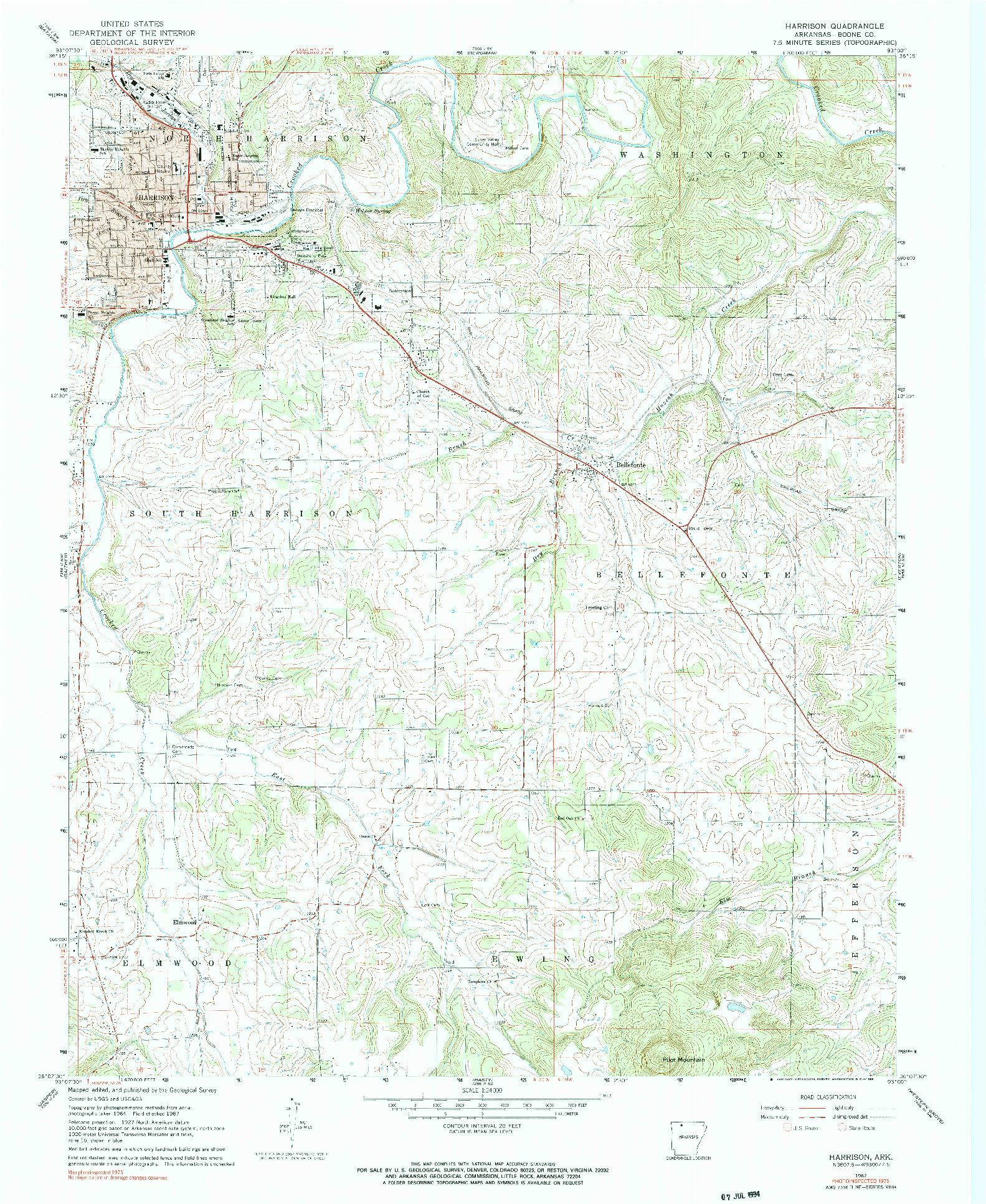 USGS 1:24000-SCALE QUADRANGLE FOR HARRISON, AR 1967