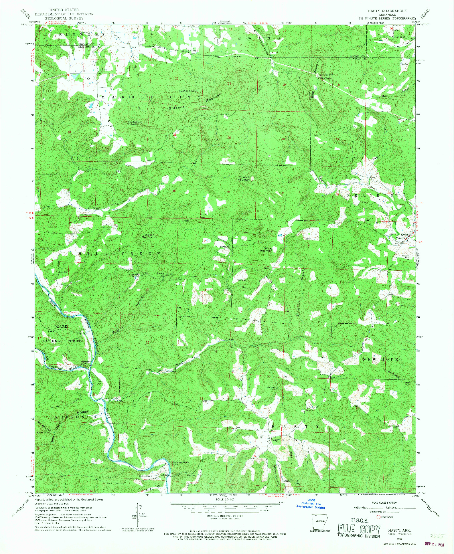 USGS 1:24000-SCALE QUADRANGLE FOR HASTY, AR 1967