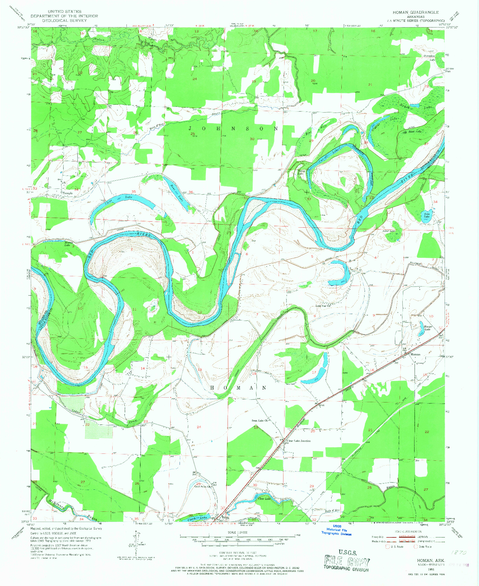 USGS 1:24000-SCALE QUADRANGLE FOR HOMAN, AR 1951