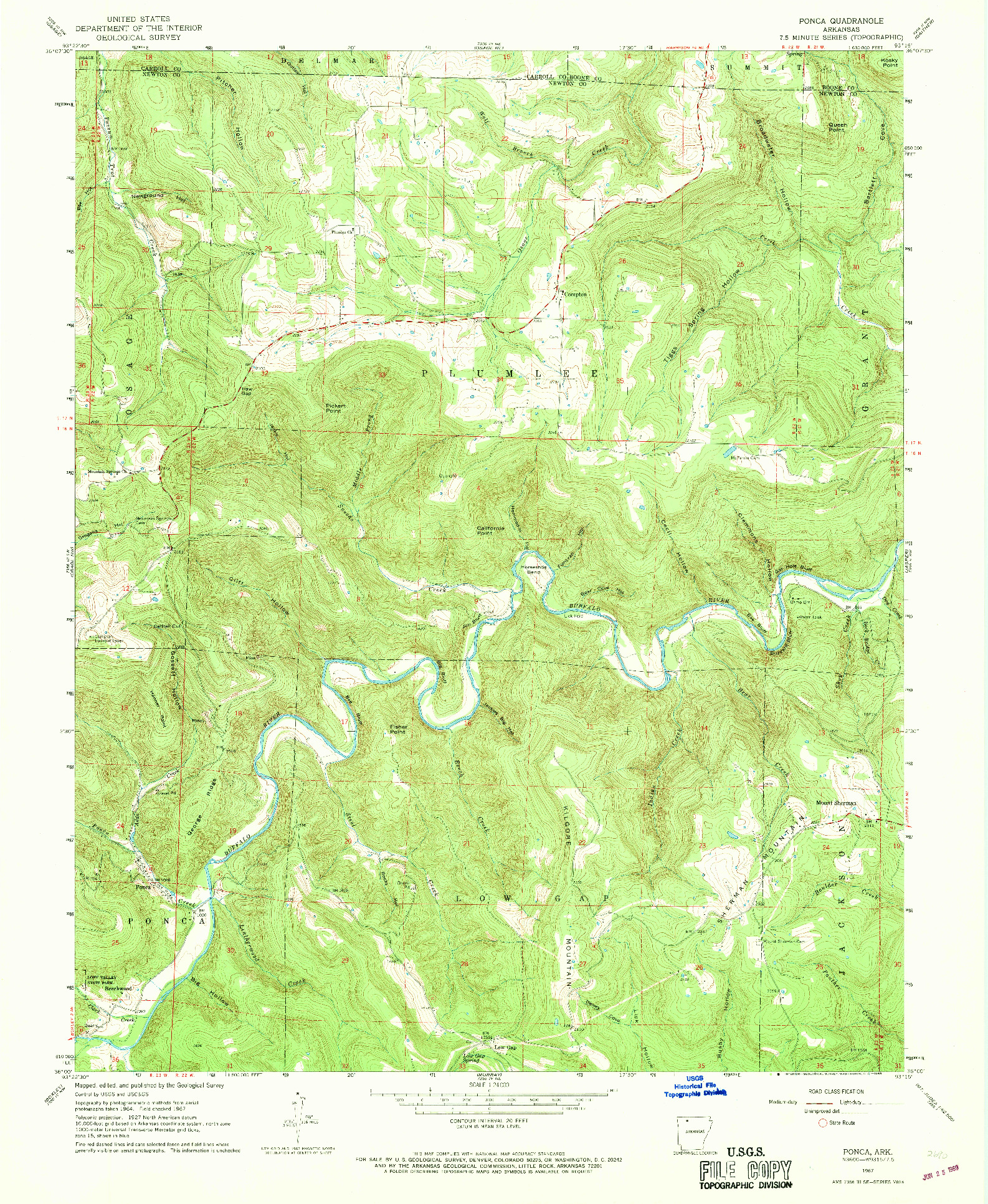 USGS 1:24000-SCALE QUADRANGLE FOR PONCA, AR 1967