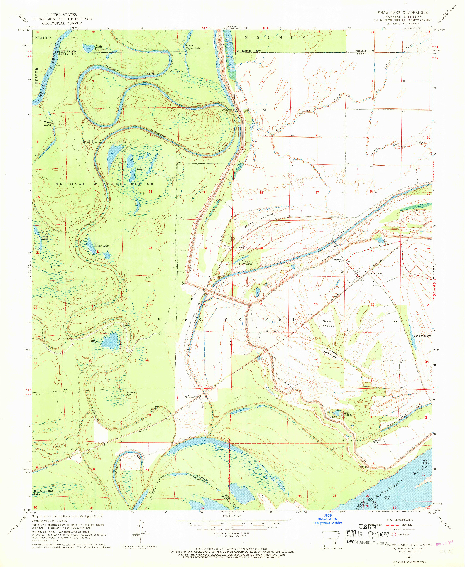 USGS 1:24000-SCALE QUADRANGLE FOR SNOW LAKE, AR 1967