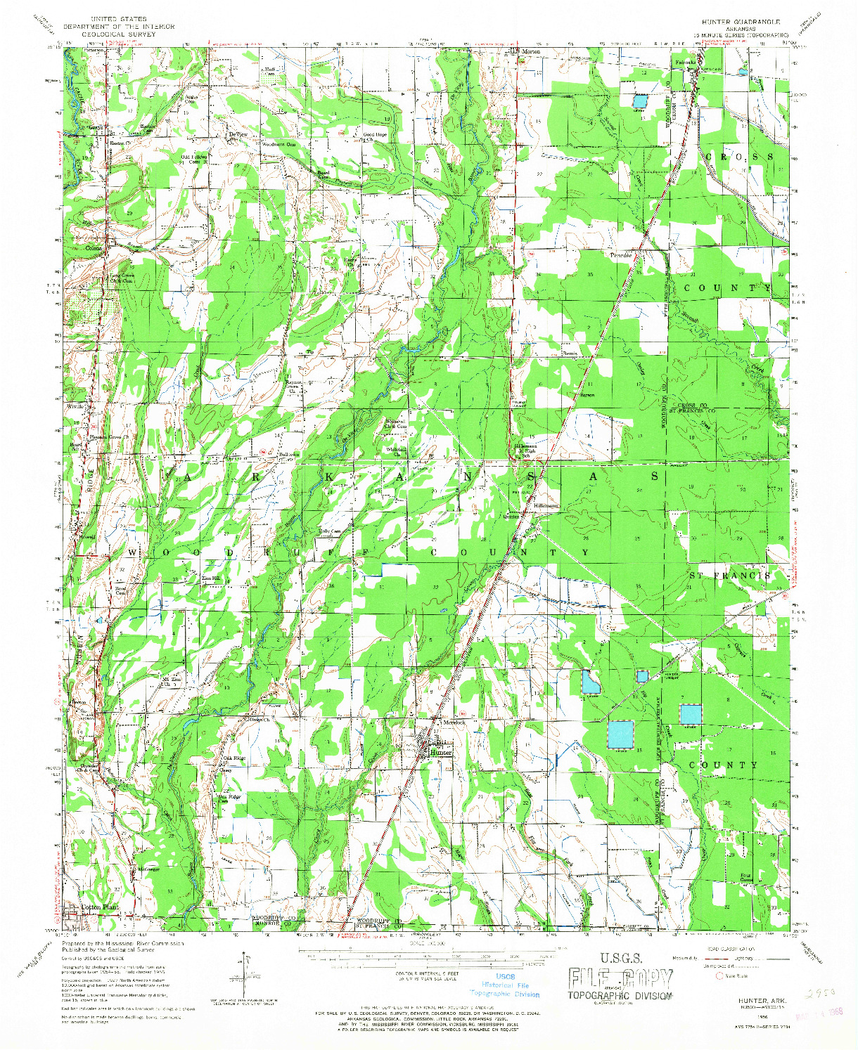 USGS 1:62500-SCALE QUADRANGLE FOR HUNTER, AR 1956