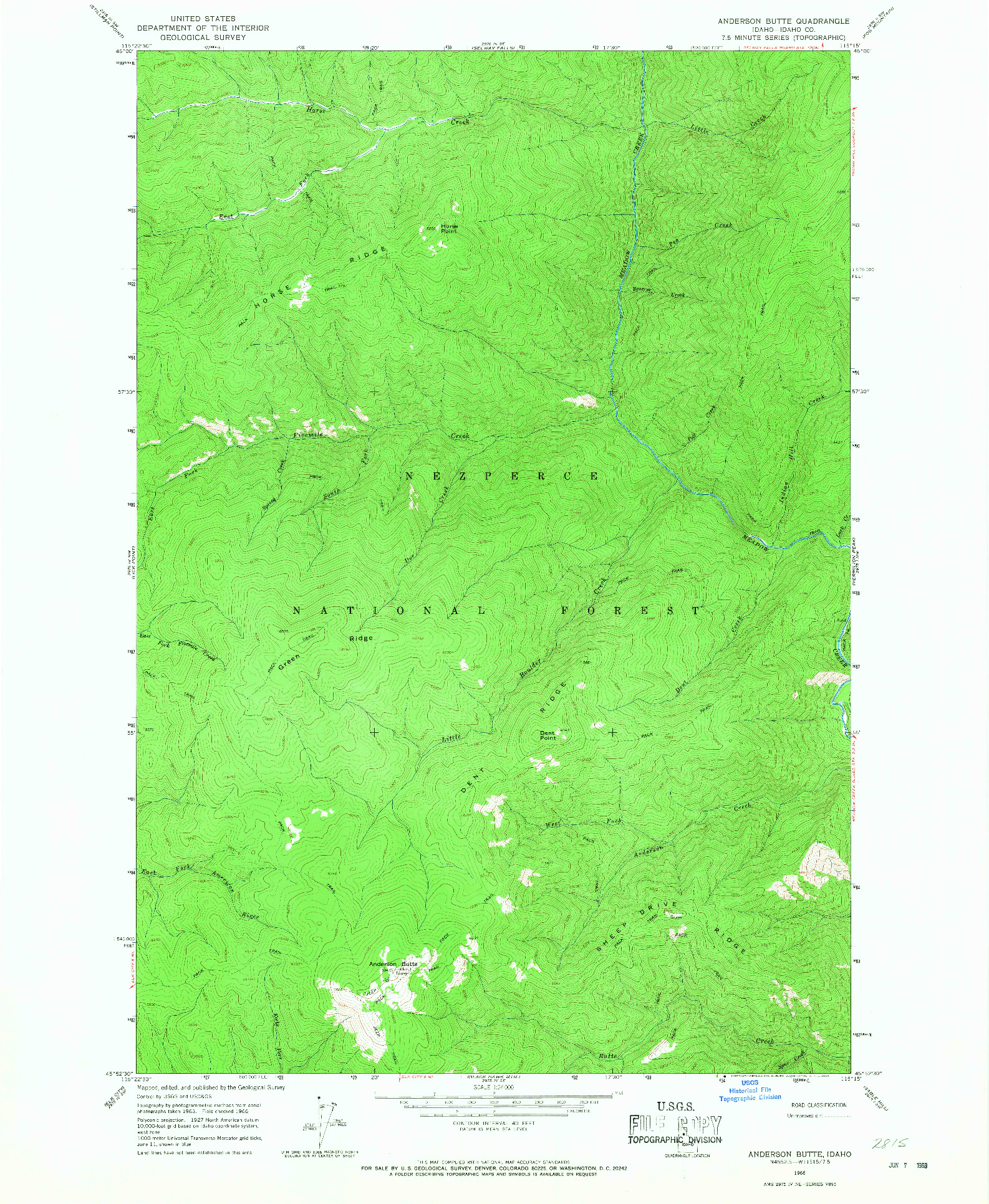 USGS 1:24000-SCALE QUADRANGLE FOR ANDERSON BUTTE, ID 1966