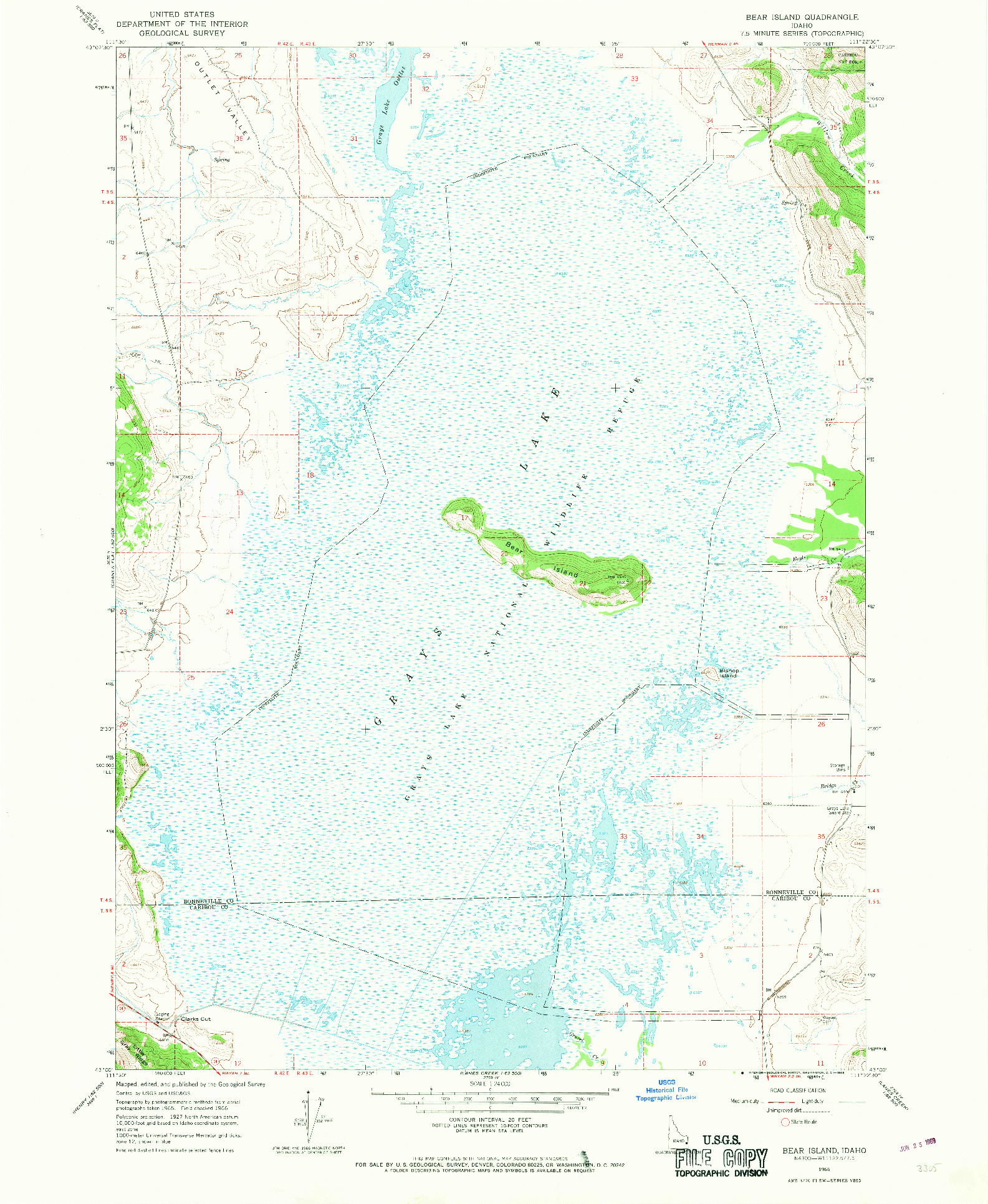 USGS 1:24000-SCALE QUADRANGLE FOR BEAR ISLAND, ID 1966