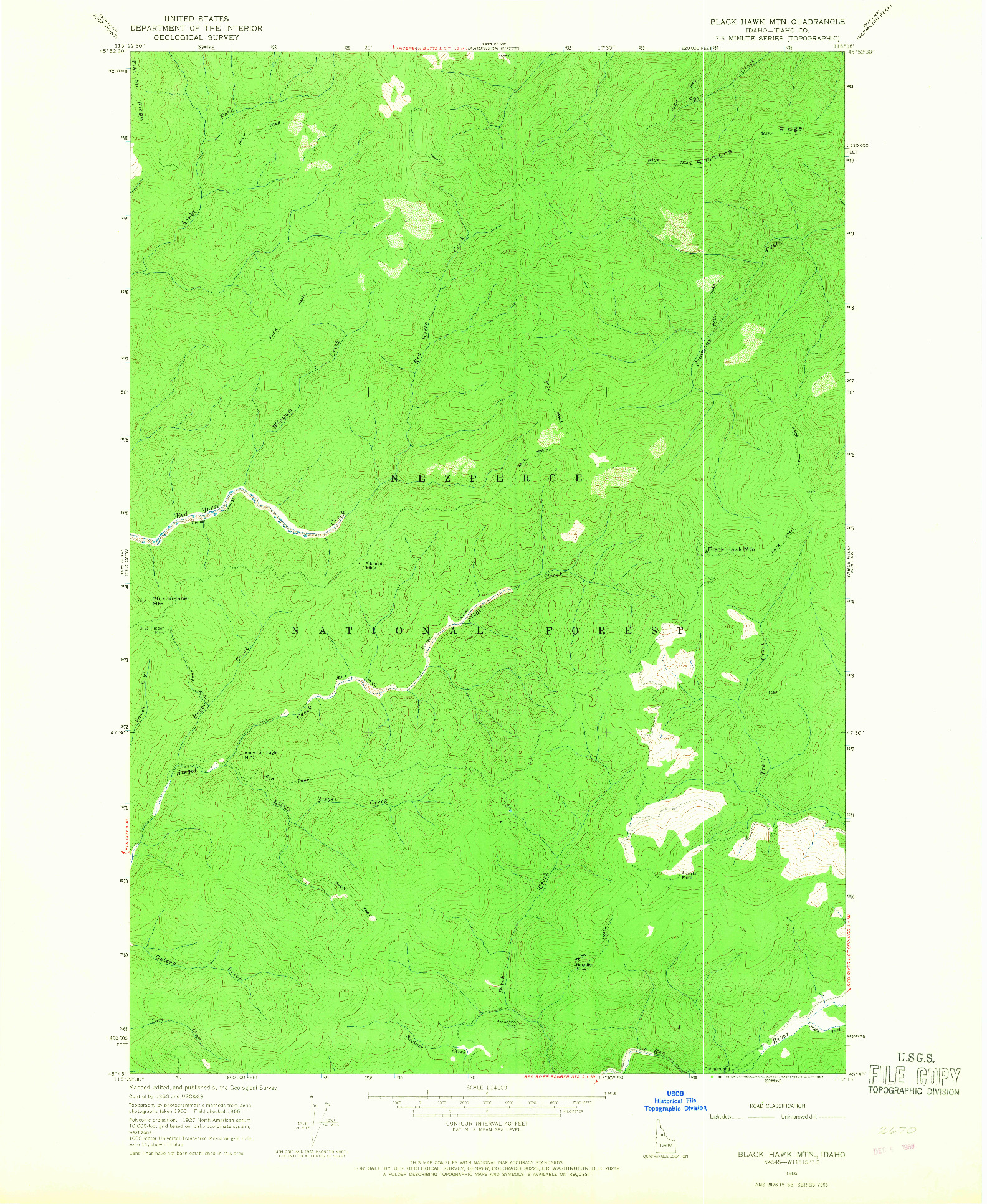 USGS 1:24000-SCALE QUADRANGLE FOR BLACK HAWK MTN, ID 1966