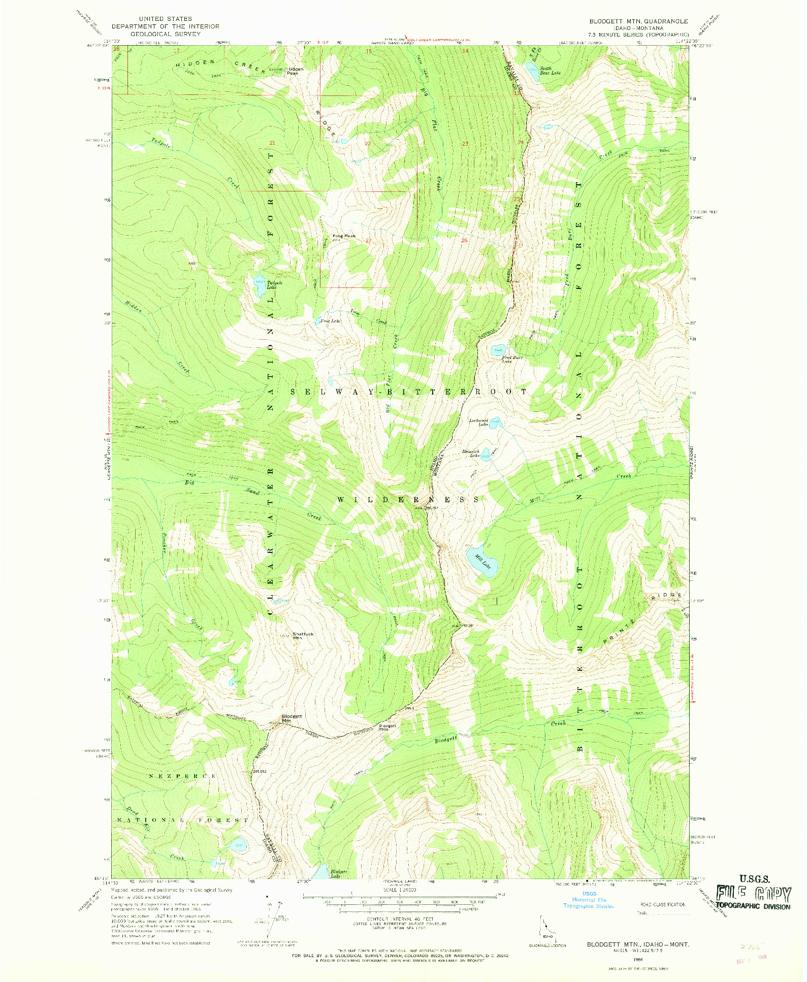 USGS 1:24000-SCALE QUADRANGLE FOR BLODGETT MTN, ID 1966