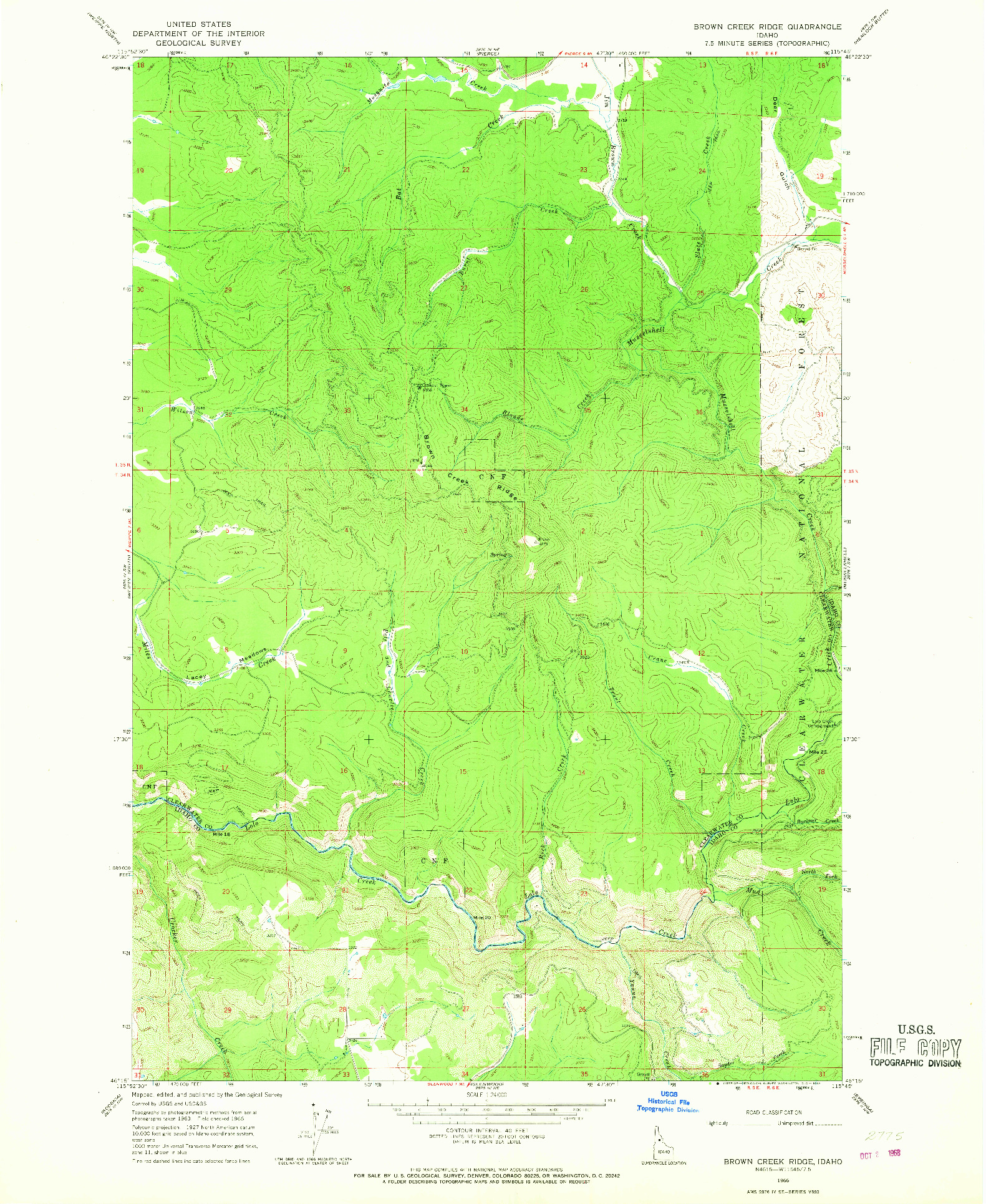 USGS 1:24000-SCALE QUADRANGLE FOR BROWN CREEK RIDGE, ID 1966