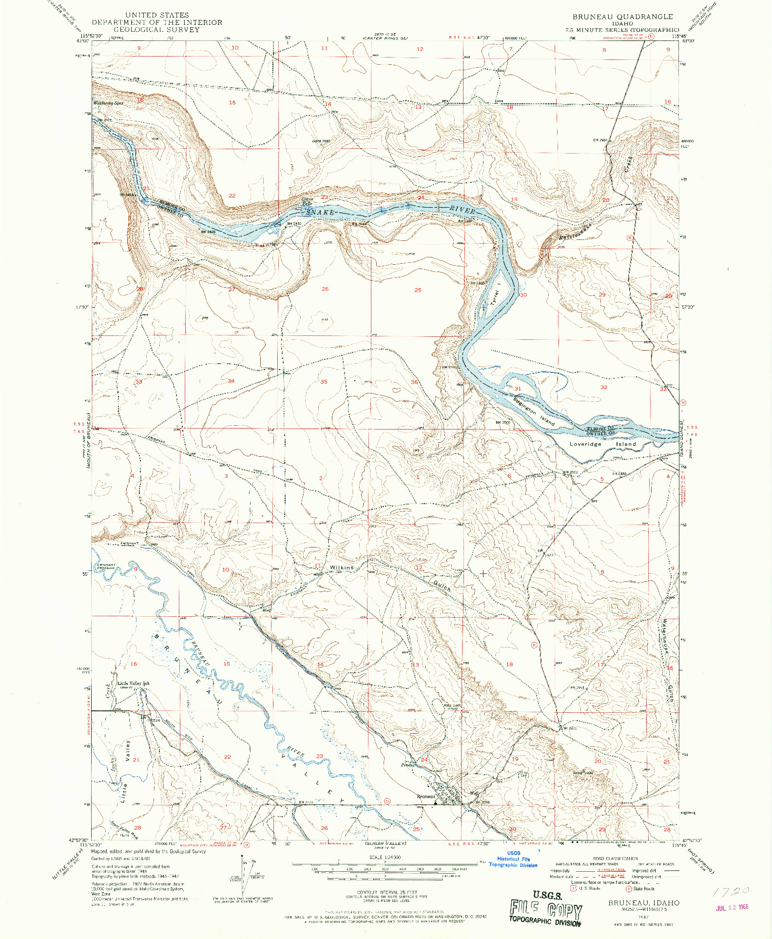 USGS 1:24000-SCALE QUADRANGLE FOR BRUNEAU, ID 1947