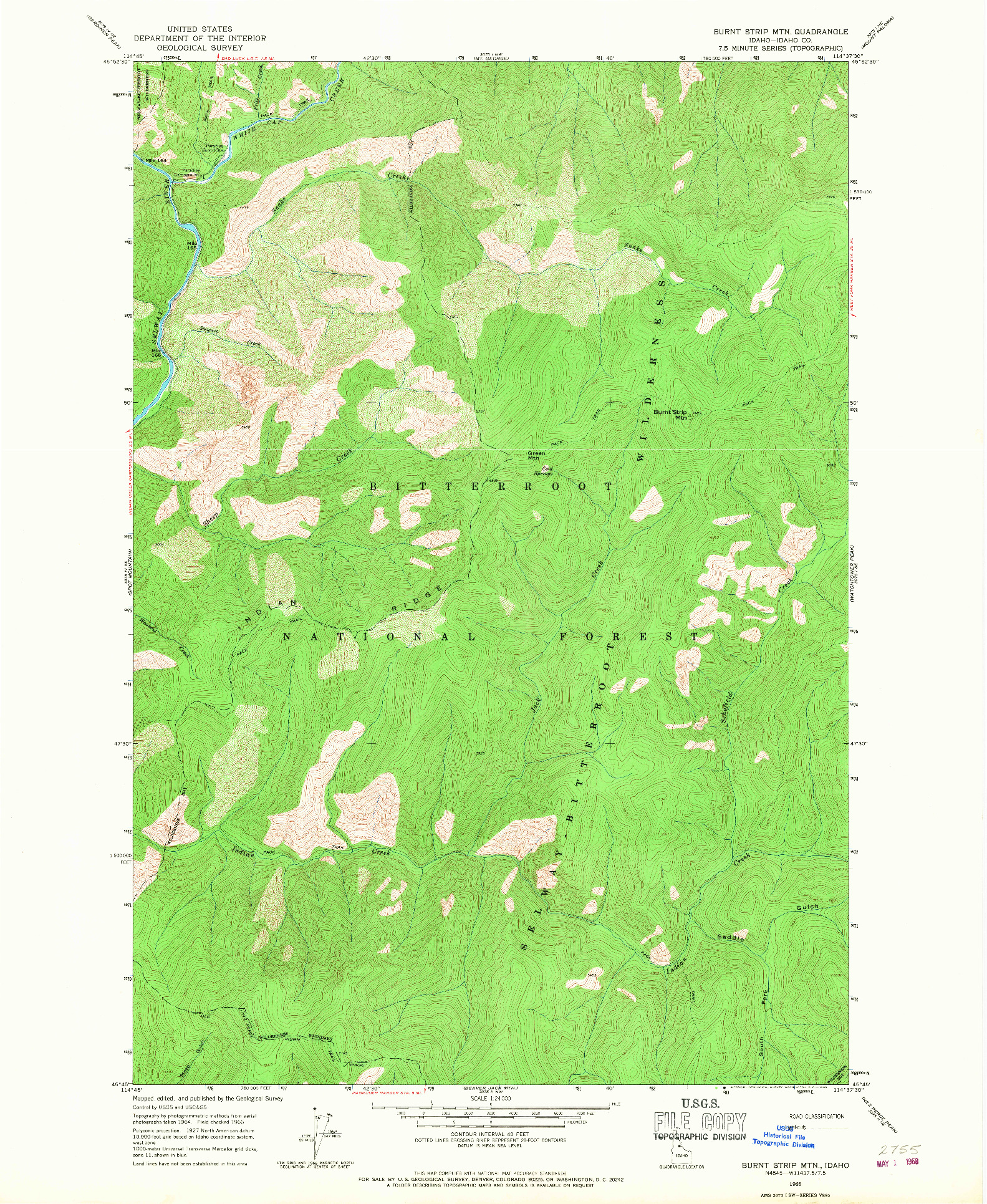 USGS 1:24000-SCALE QUADRANGLE FOR BURNT STRIP MTN, ID 1966