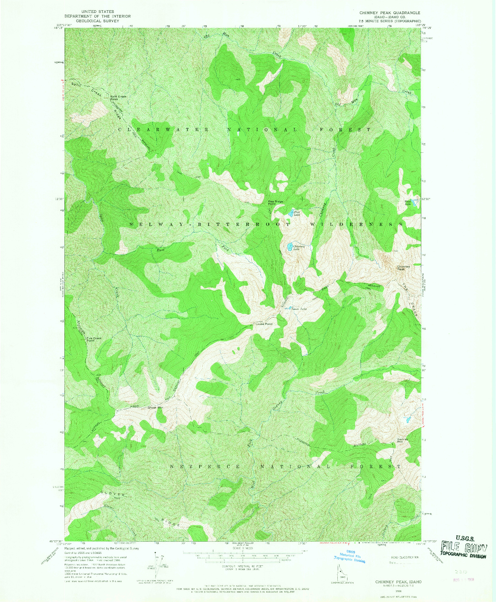 USGS 1:24000-SCALE QUADRANGLE FOR CHIMNEY PEAK, ID 1966