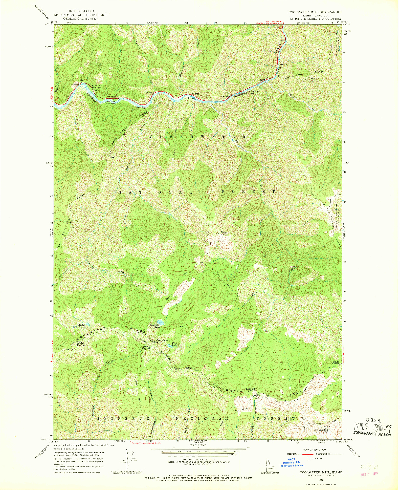USGS 1:24000-SCALE QUADRANGLE FOR COOLWATER MTN, ID 1966