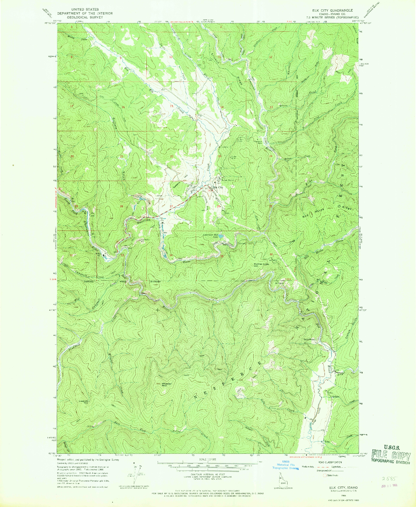 USGS 1:24000-SCALE QUADRANGLE FOR ELK CITY, ID 1966