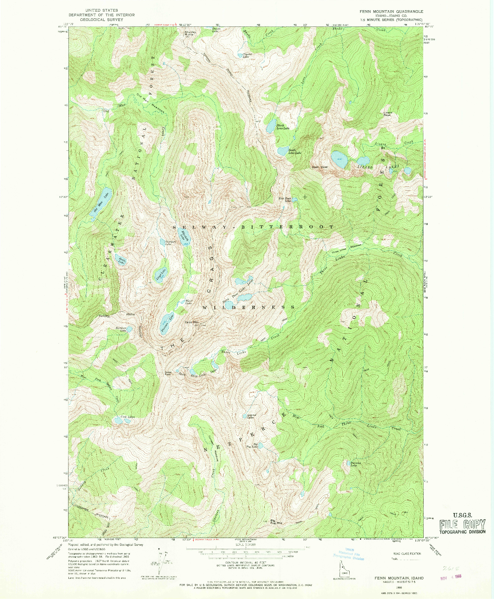 USGS 1:24000-SCALE QUADRANGLE FOR FENN MOUNTAIN, ID 1966